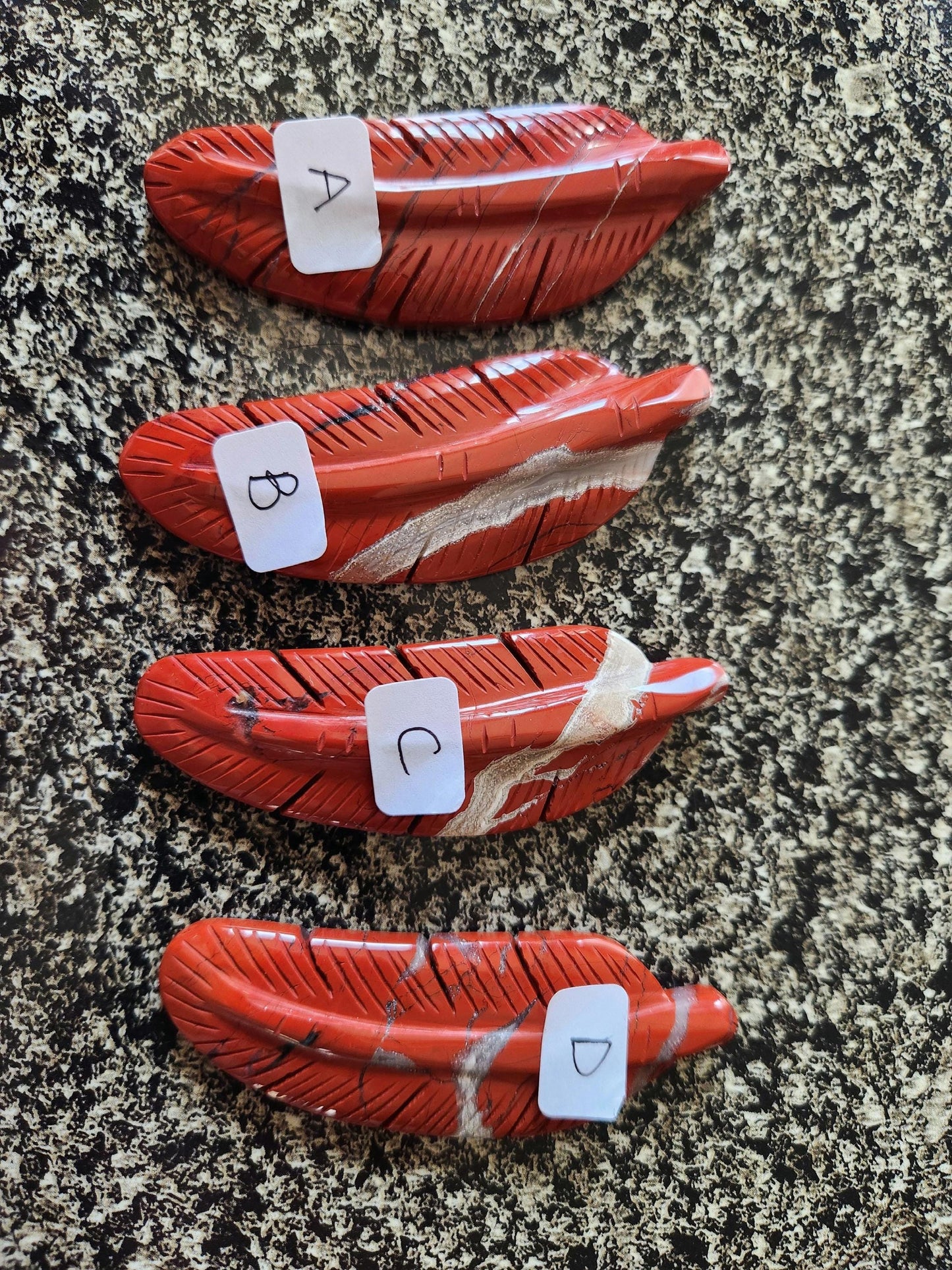 Beautiful Carved Red Jasper Feather with Unique Veins, All Natural Crystal, One