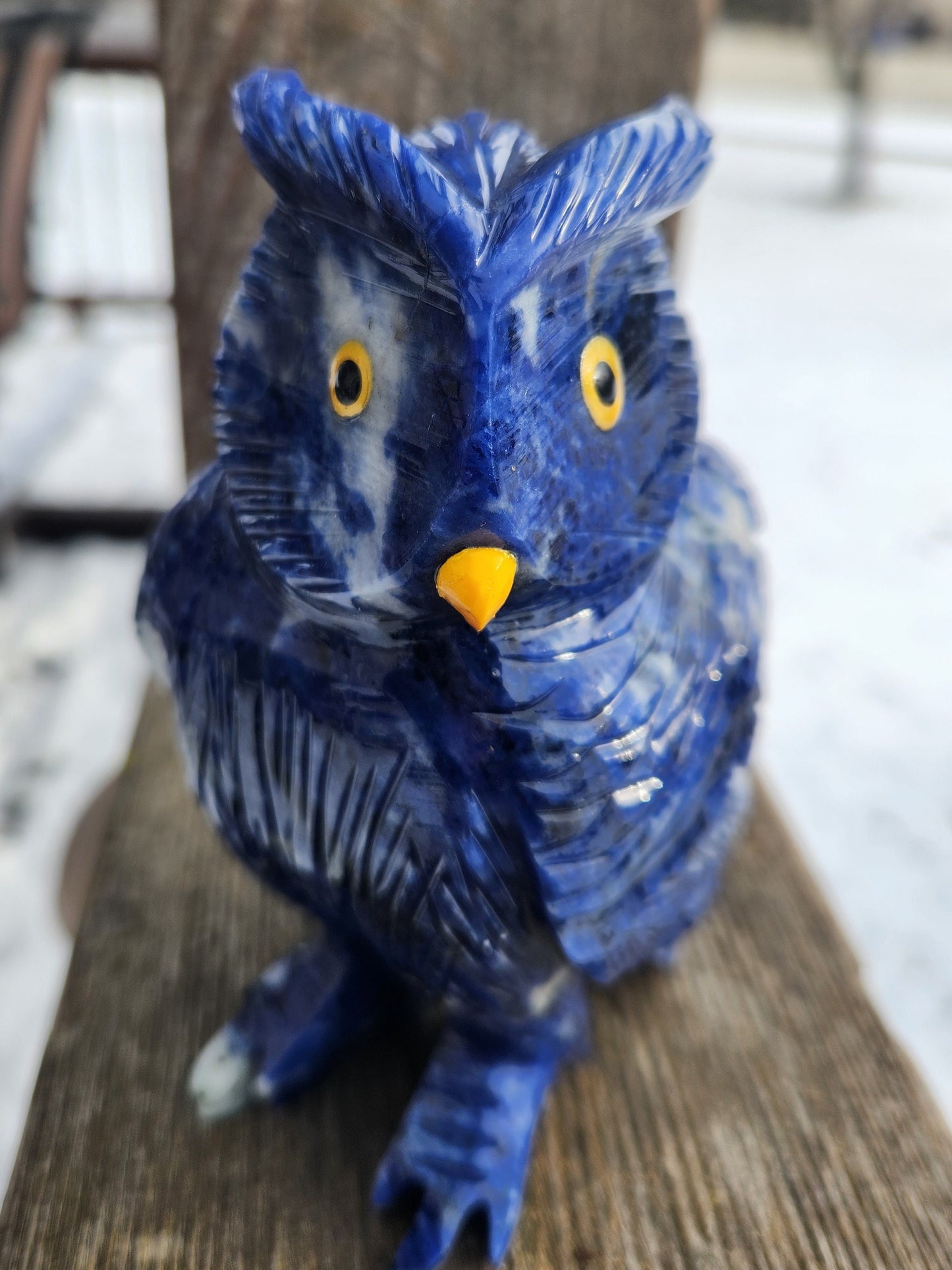 Carved Sodalite Owl Crystal Statue: AAA Quality, Brazil