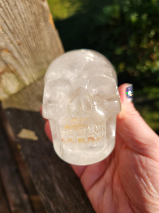 Amazing Clear Quartz Crystal Skull with Golden Healer Inclusions