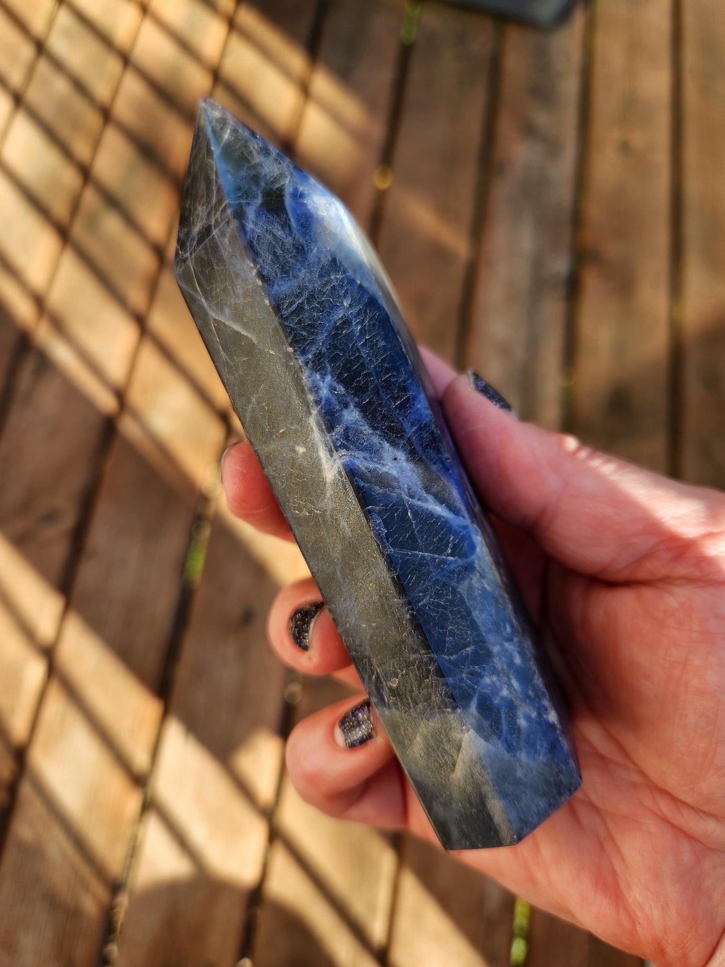Six Sided Sodalite Crystal Tower: Dark Blue Generator (5.51" H)