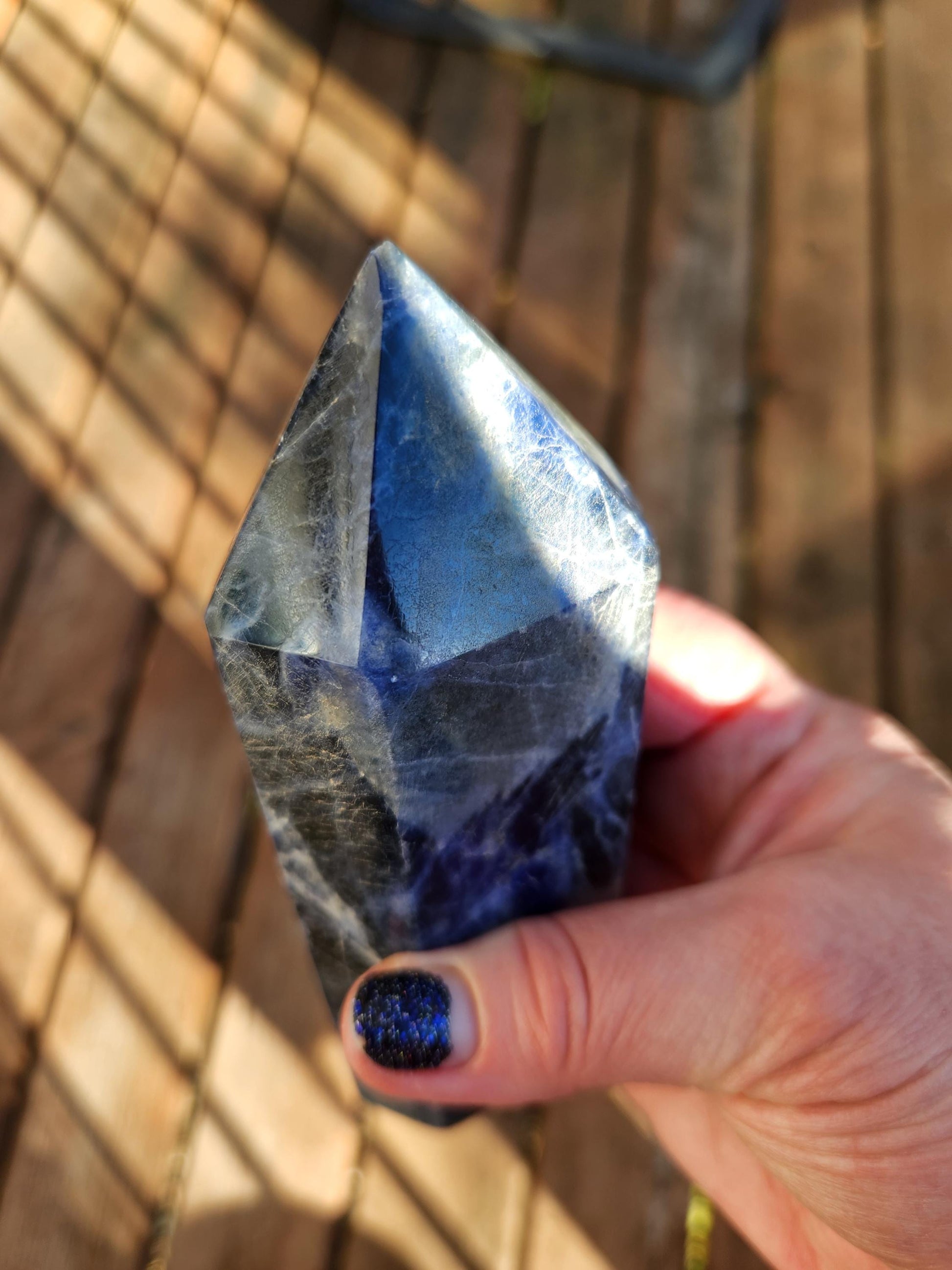 Six Sided Sodalite Crystal Tower: Dark Blue Generator (5.51" H)