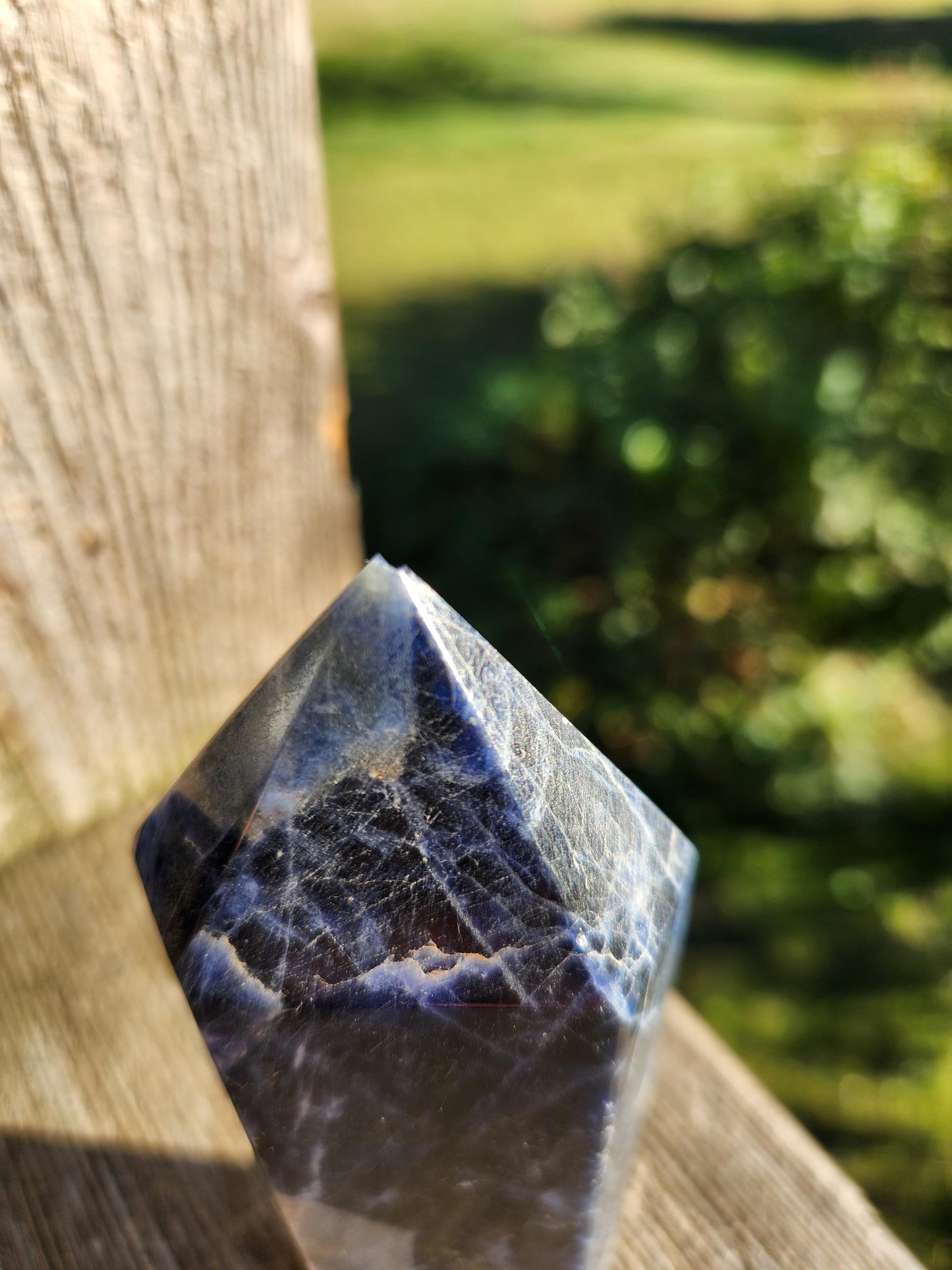 Six Sided Sodalite Crystal Tower: Dark Blue Generator (5.51" H)