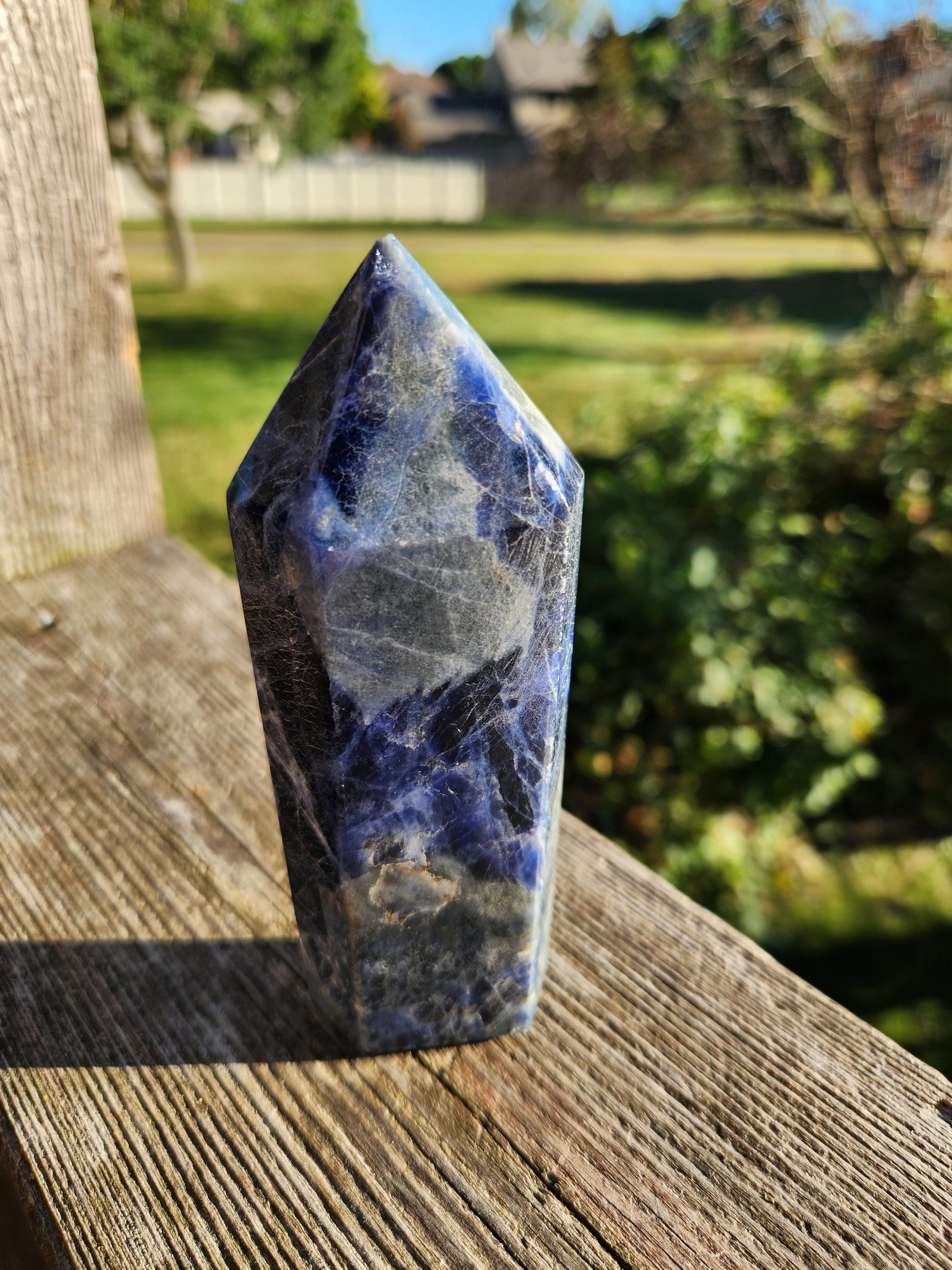 Six Sided Sodalite Crystal Tower: Dark Blue Generator (5.51" H)