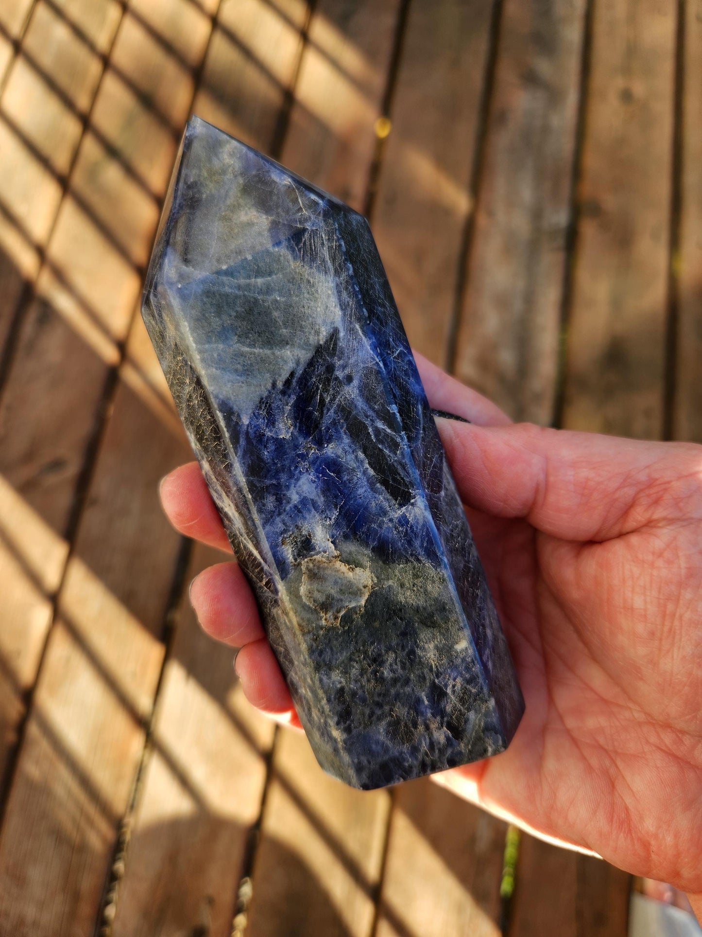 Six Sided Sodalite Crystal Tower: Dark Blue Generator (5.51" H)