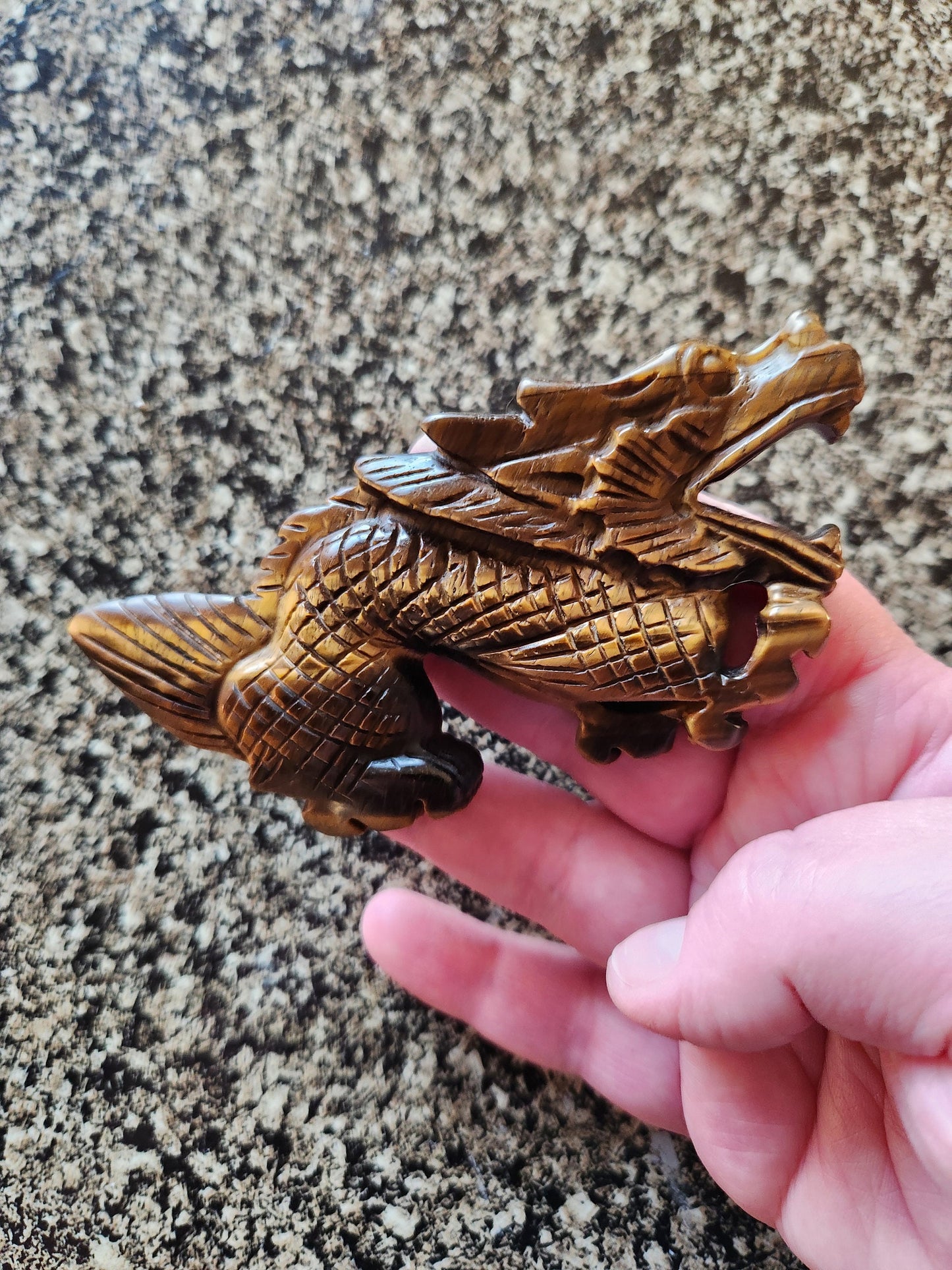 Tigers Eye Crystal Dragon Carving: Hand Carved Year of the Dragon