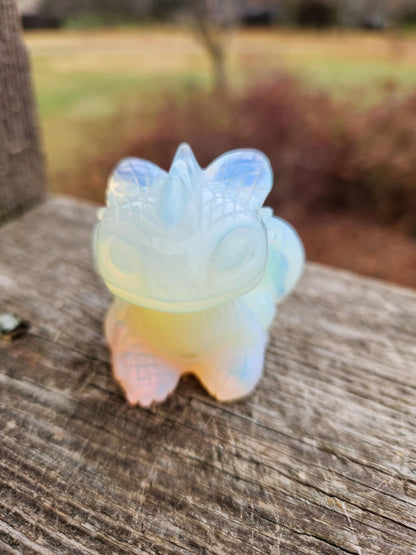 Opalite Dragon Kitty Figurine: Carved Crystal Toothless Dragon