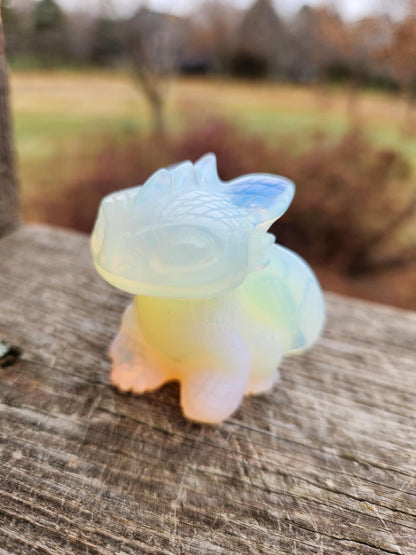 Opalite Dragon Kitty Figurine: Carved Crystal Toothless Dragon