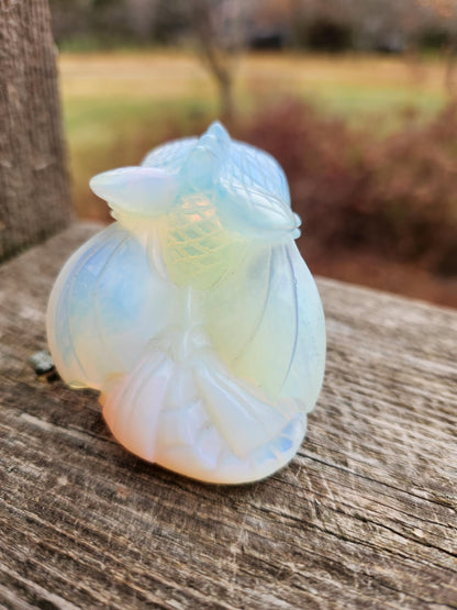 Opalite Dragon Kitty Figurine: Carved Crystal Toothless Dragon