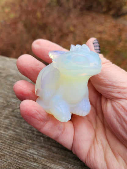 Opalite Dragon Kitty Figurine: Carved Crystal Toothless Dragon