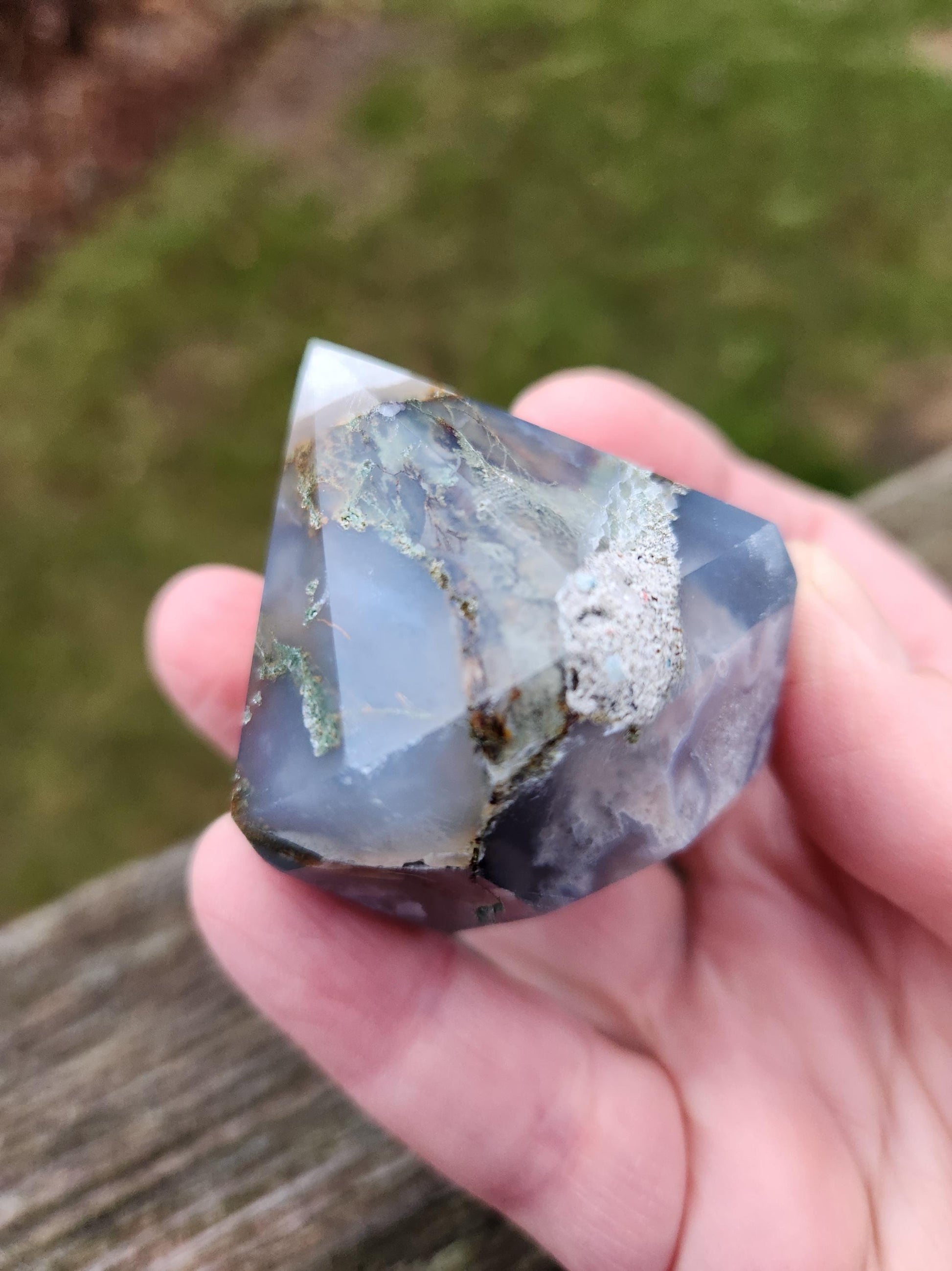 AAA Moss Agate Crystal Carved Diamond, Extractor