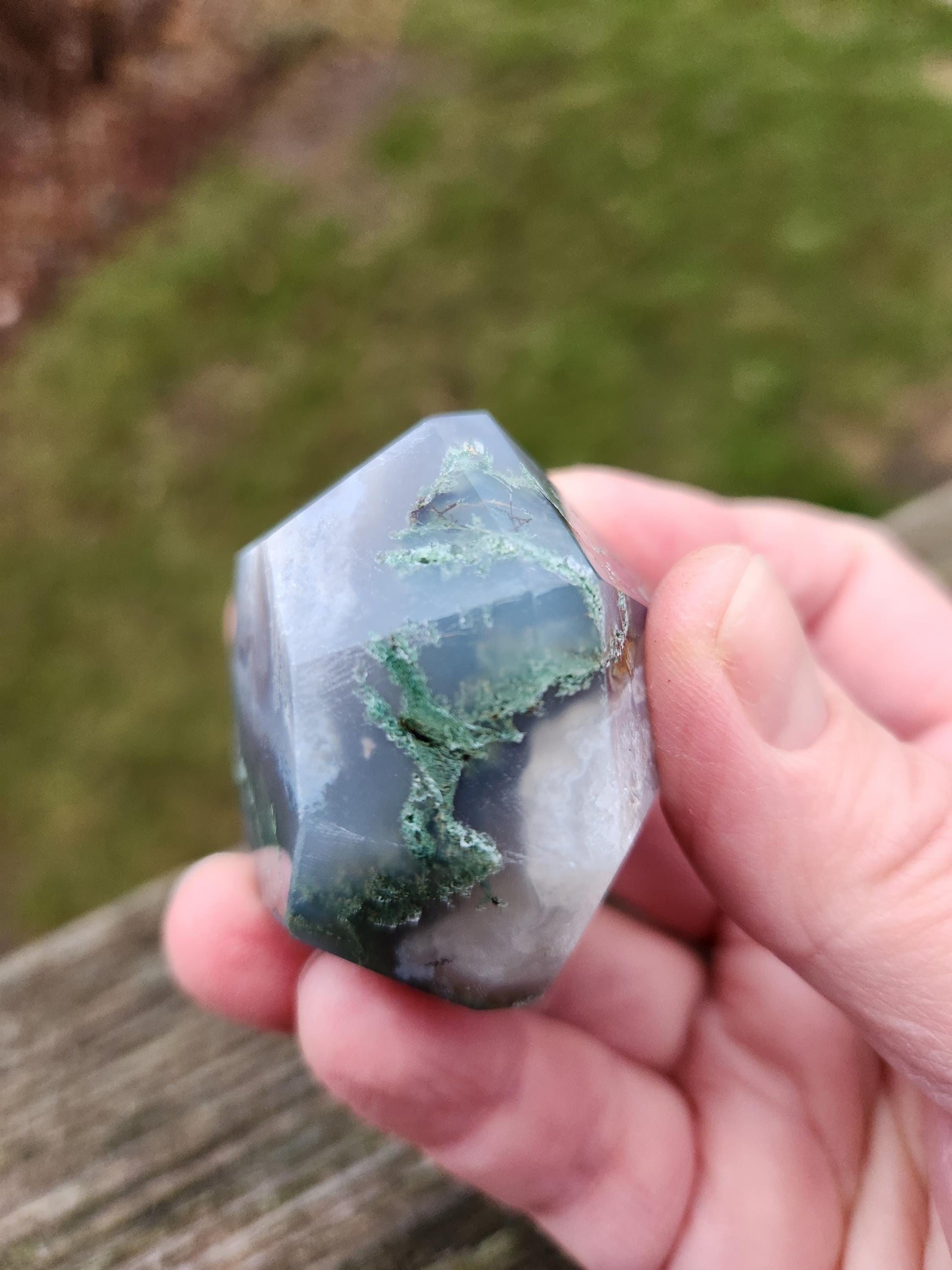 AAA Moss Agate Crystal Carved Diamond, Extractor
