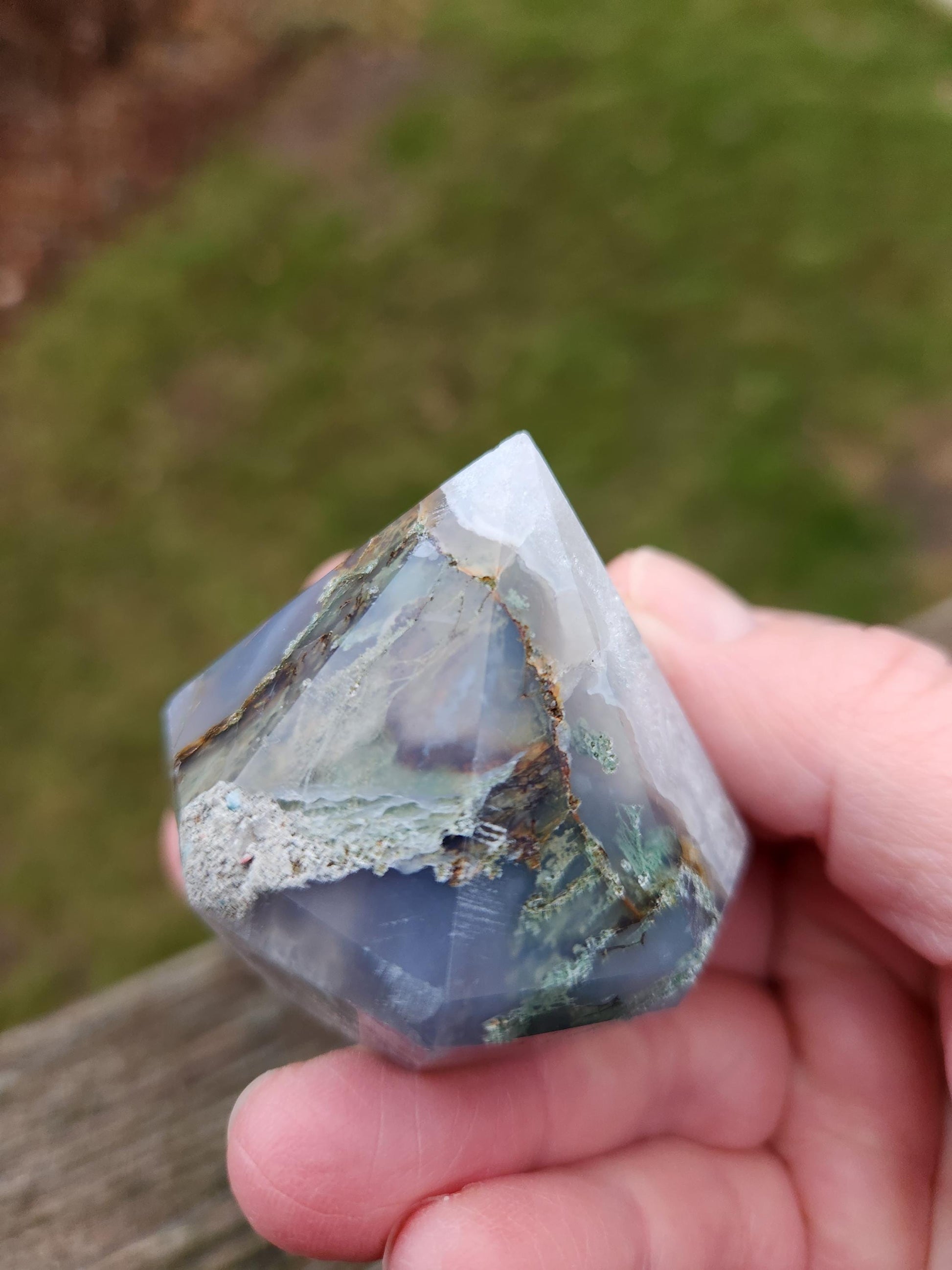 AAA Moss Agate Crystal Carved Diamond, Extractor