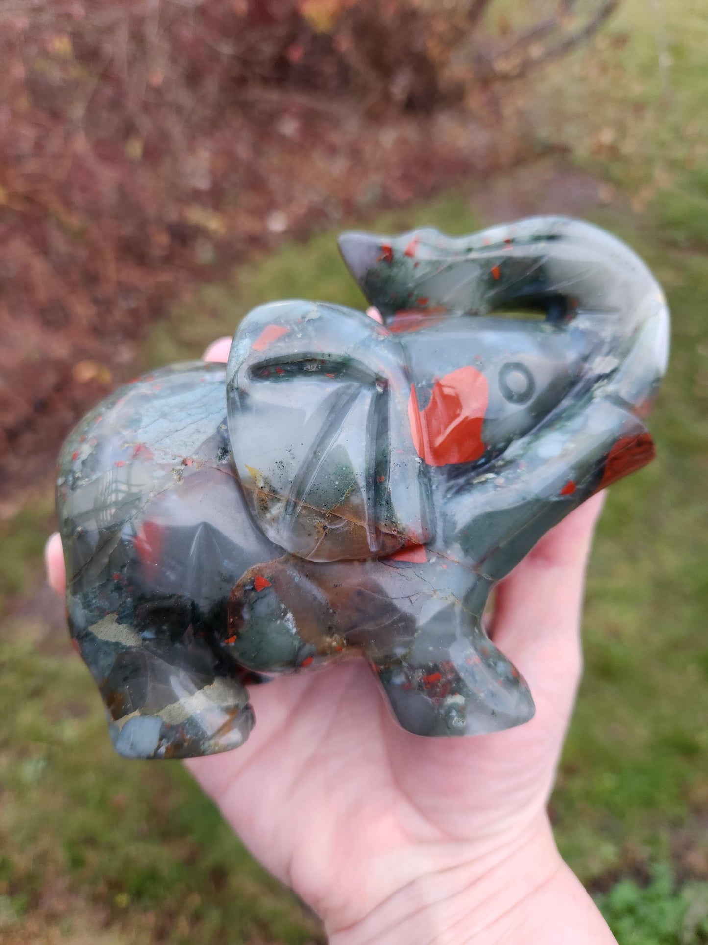 Carved African Black Jasper Elephant Crystal Stone