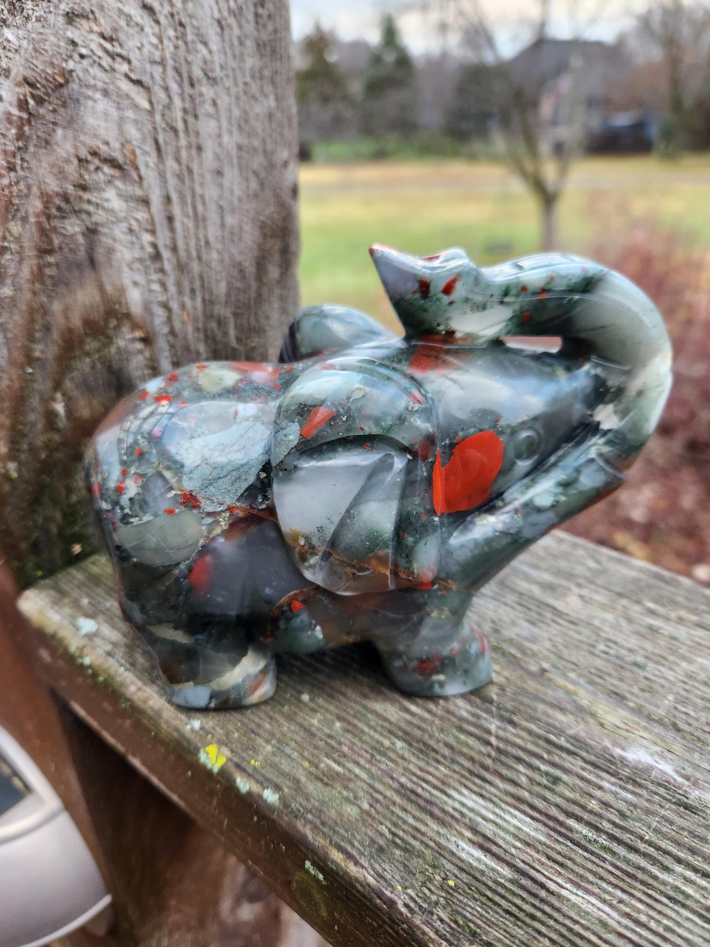 Carved African Black Jasper Elephant Crystal Stone