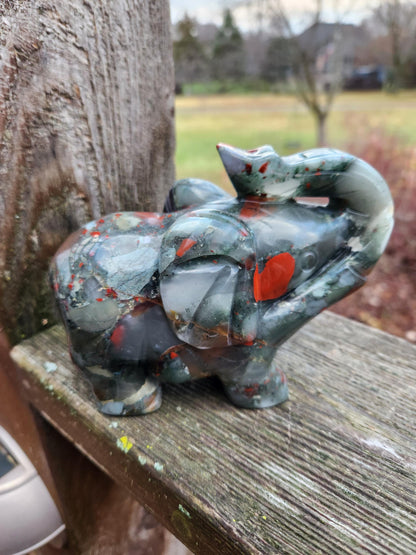 Carved African Black Jasper Elephant Crystal Stone