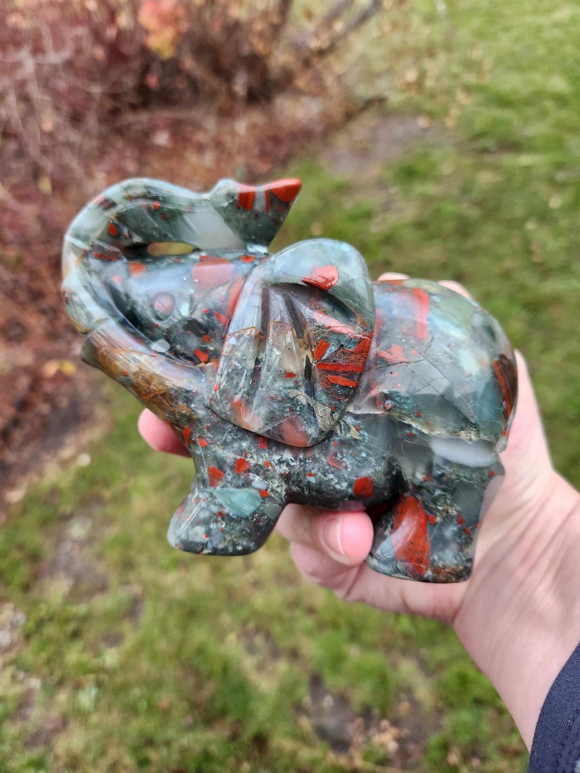 Carved African Black Jasper Elephant Crystal Stone