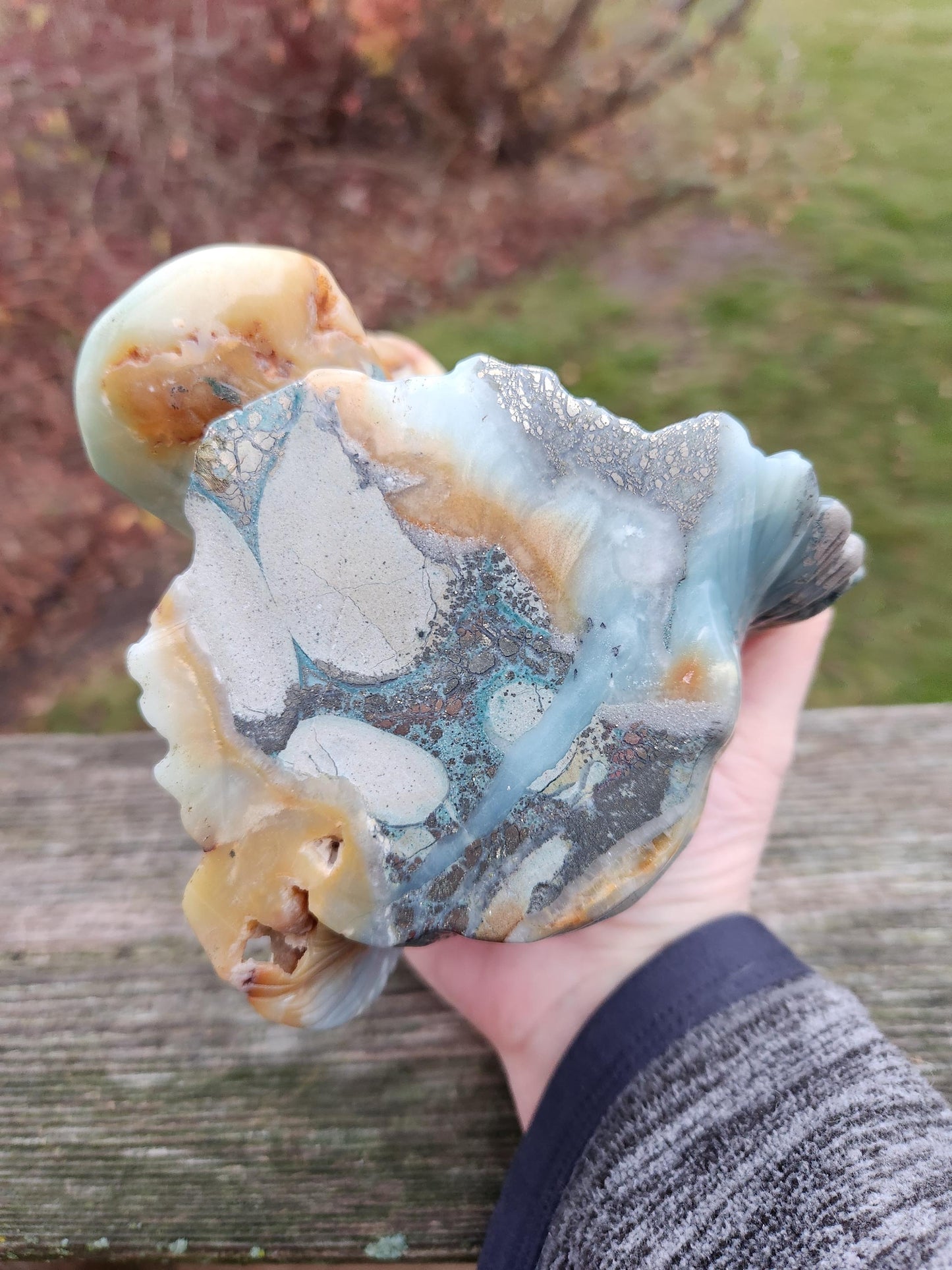 Blue Aragonite & Pyrite Crystal Tiger, Puma Head Crystal Sculpture - Collector Piece