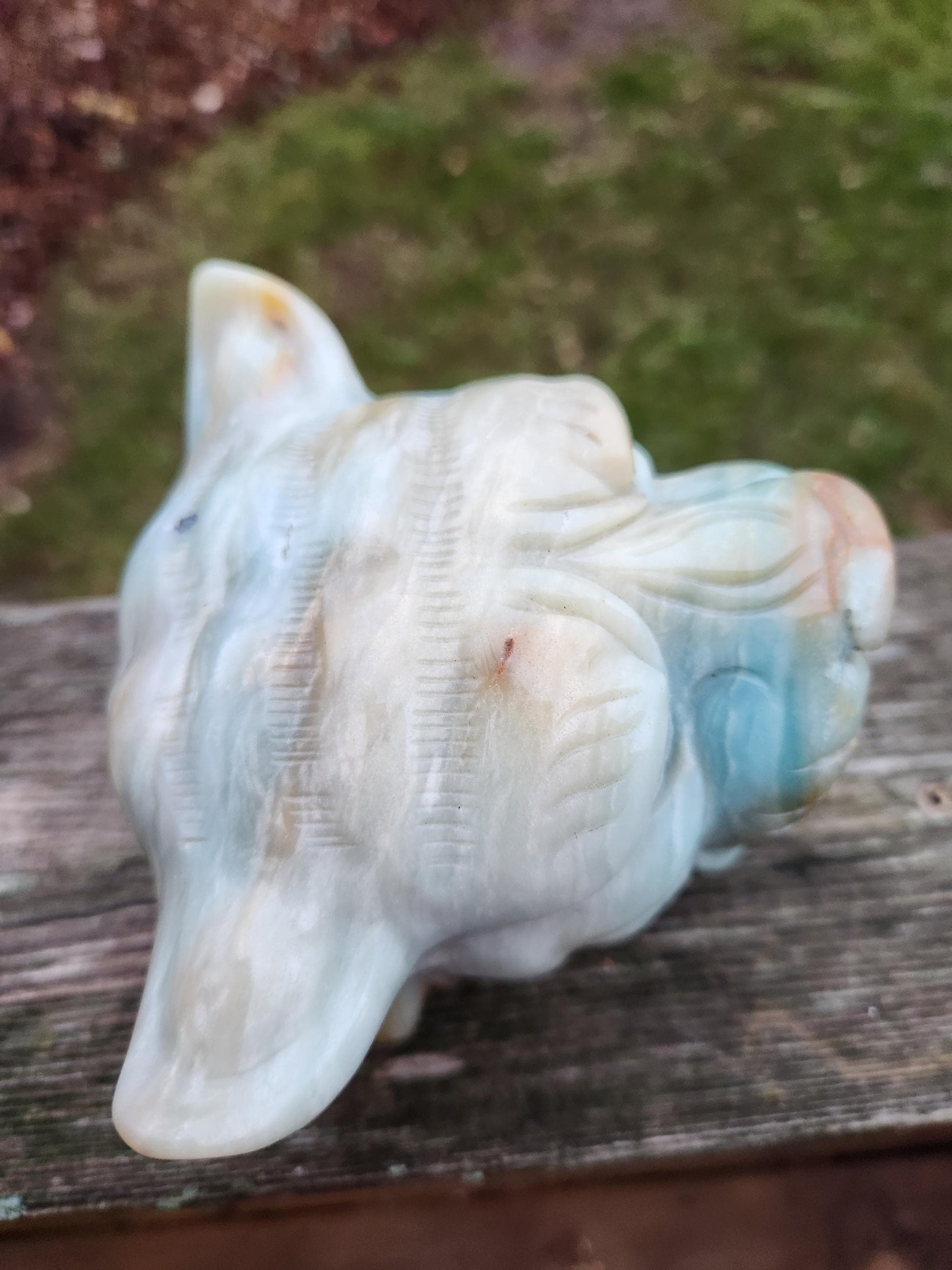 Blue Aragonite & Pyrite Crystal Tiger, Puma Head Crystal Sculpture - Collector Piece