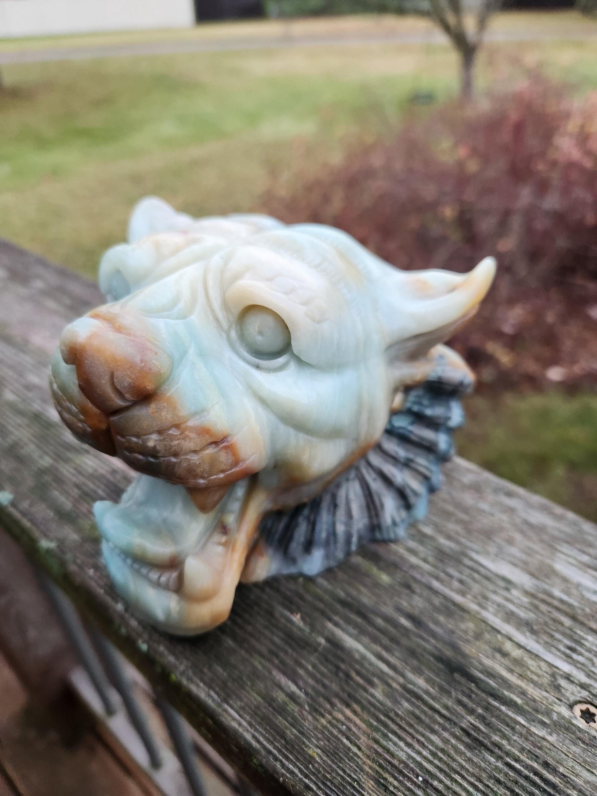 Blue Aragonite & Pyrite Crystal Tiger, Puma Head Crystal Sculpture - Collector Piece