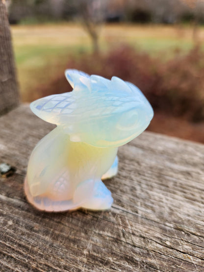 Opalite Dragon Kitty Figurine: Carved Crystal Toothless Dragon