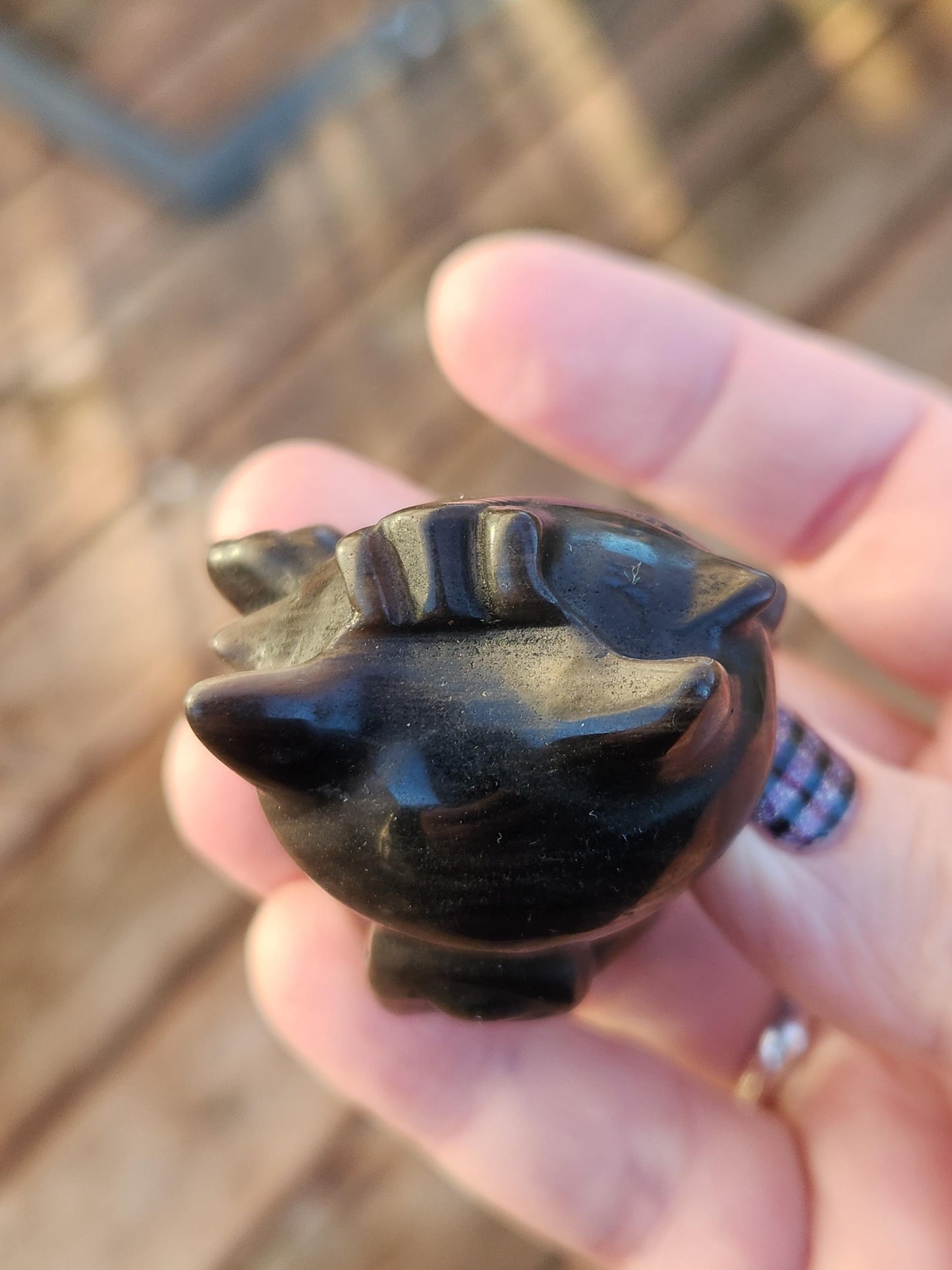 Rare Silver Sheen Obsidian Meowth Natural Stone Crystal with flash, Pokémon, Egyptian Cat