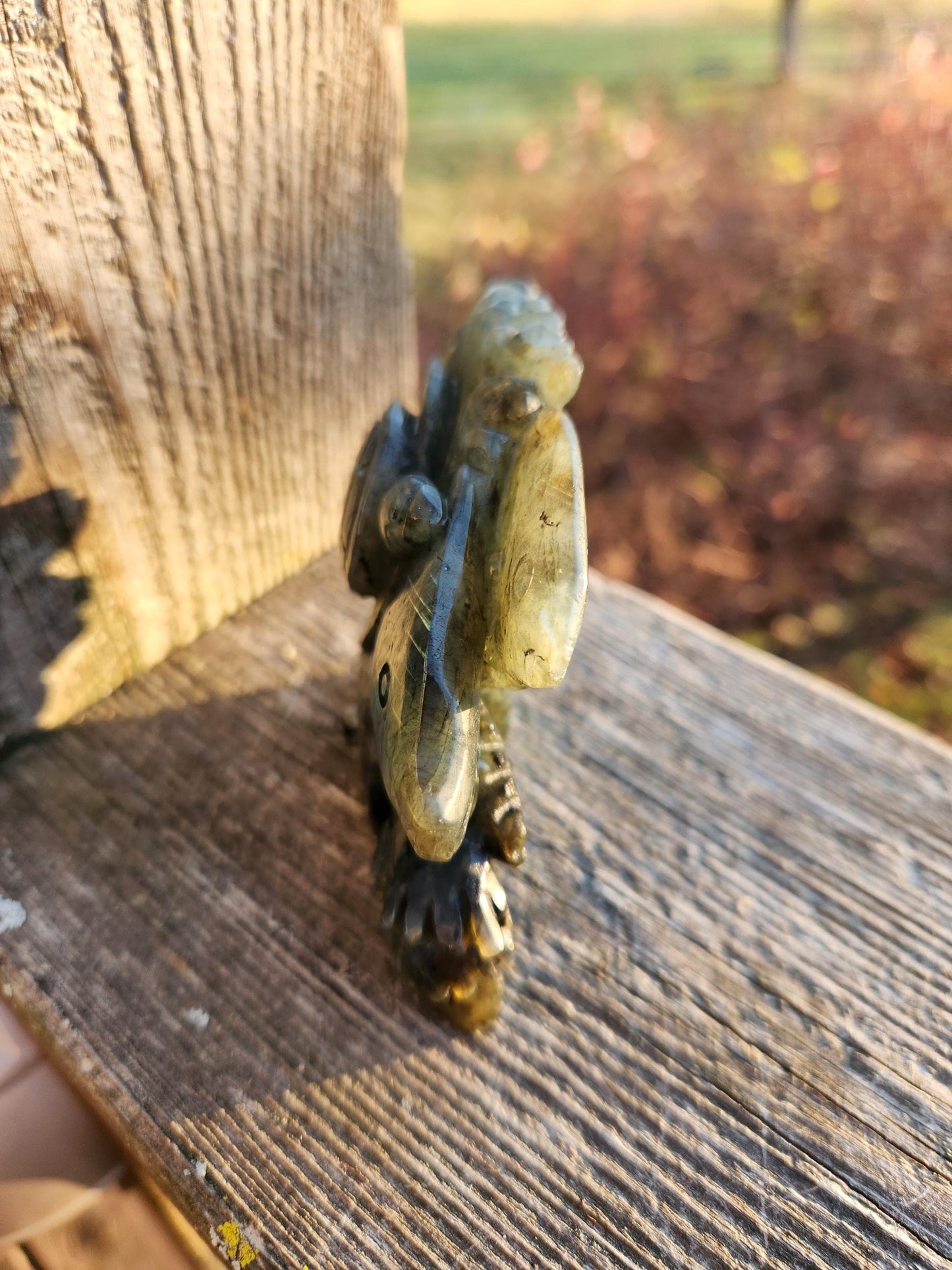 Labradorite Fish & Turtle Carving: Ocean Reef Crystal with Blue Flash
