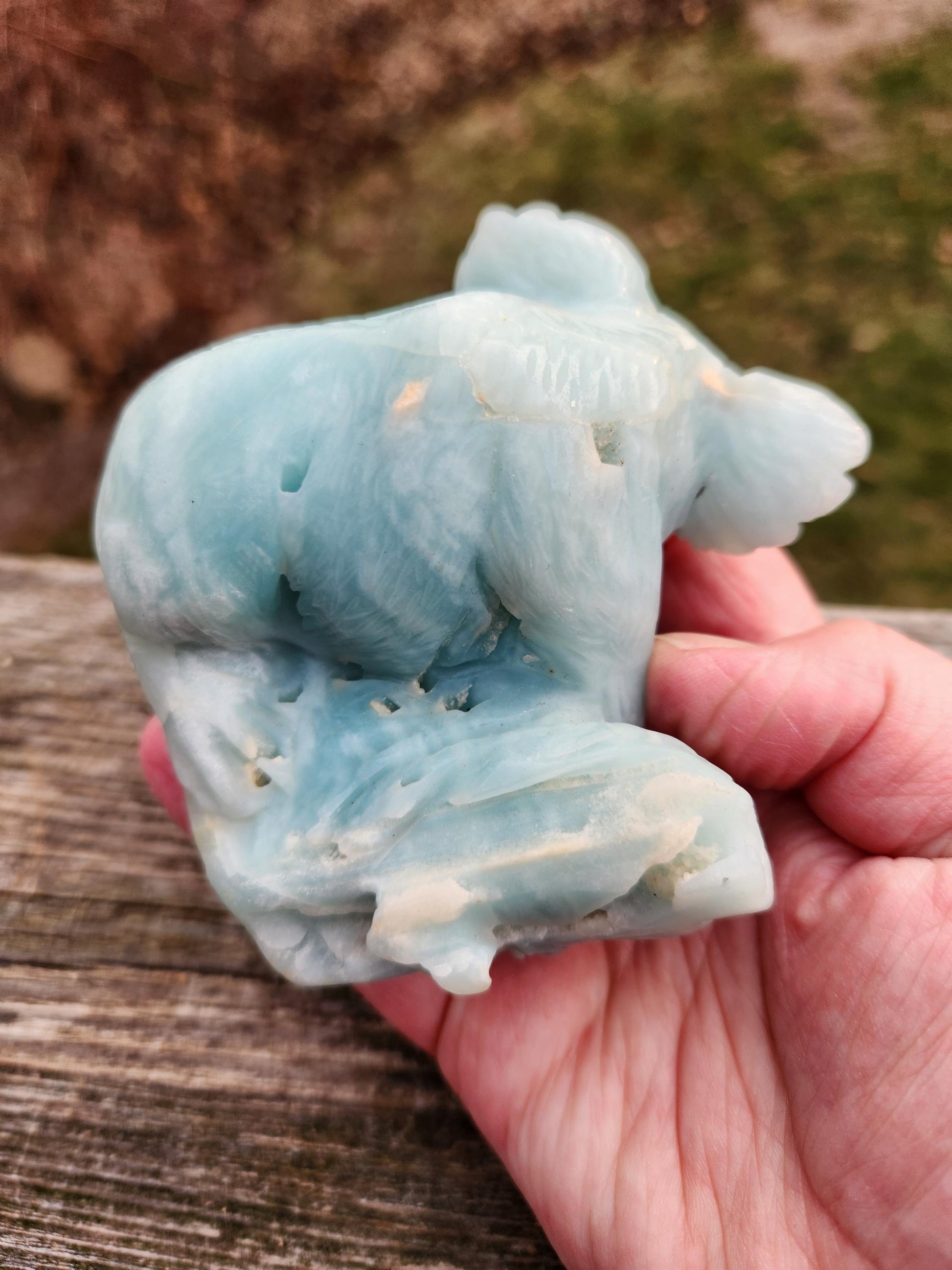 Blue Aragonite Crystal Koala Bear Carving