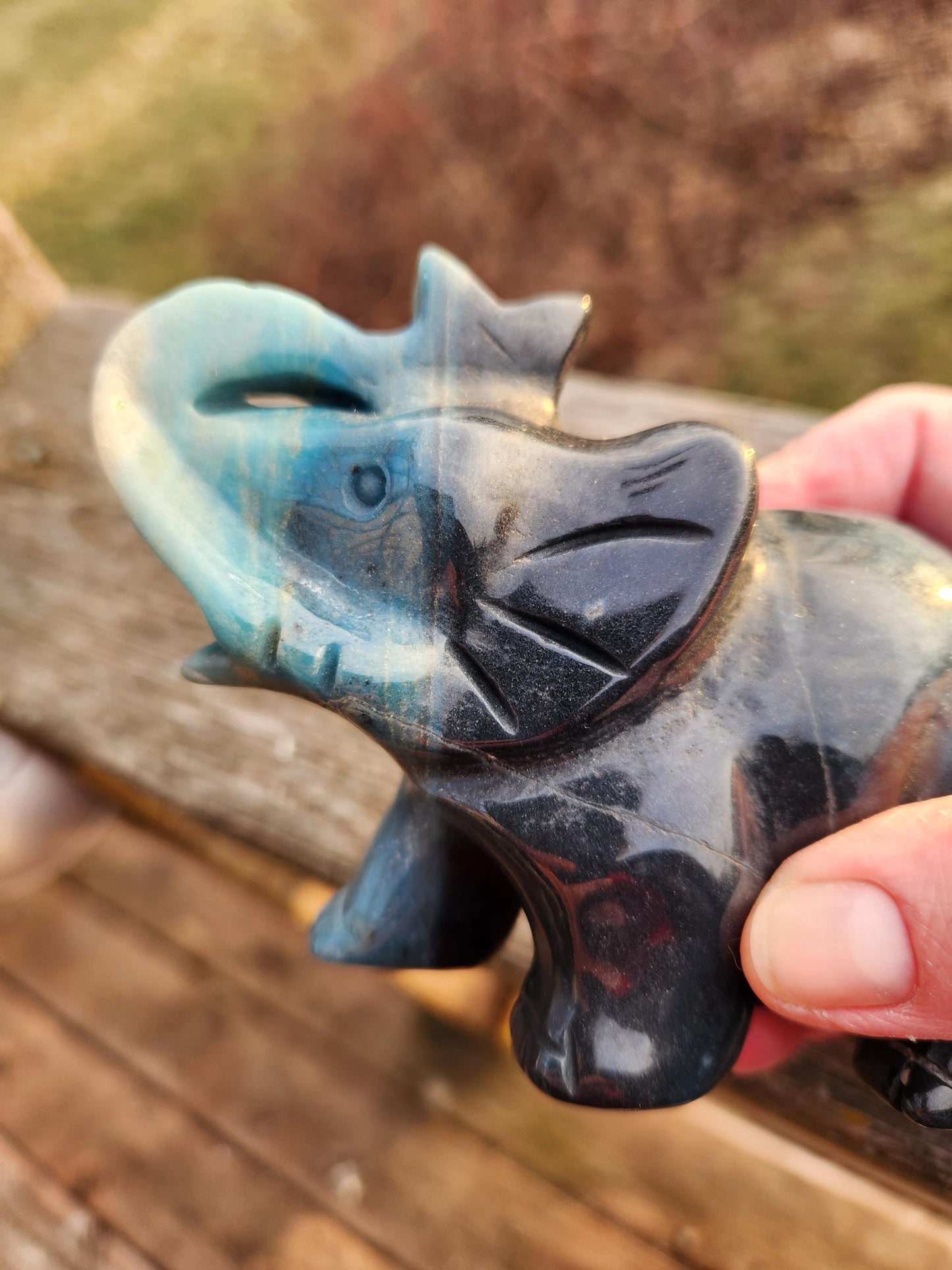 Trolleite Crystal Carved Elephant: High Polish Stone