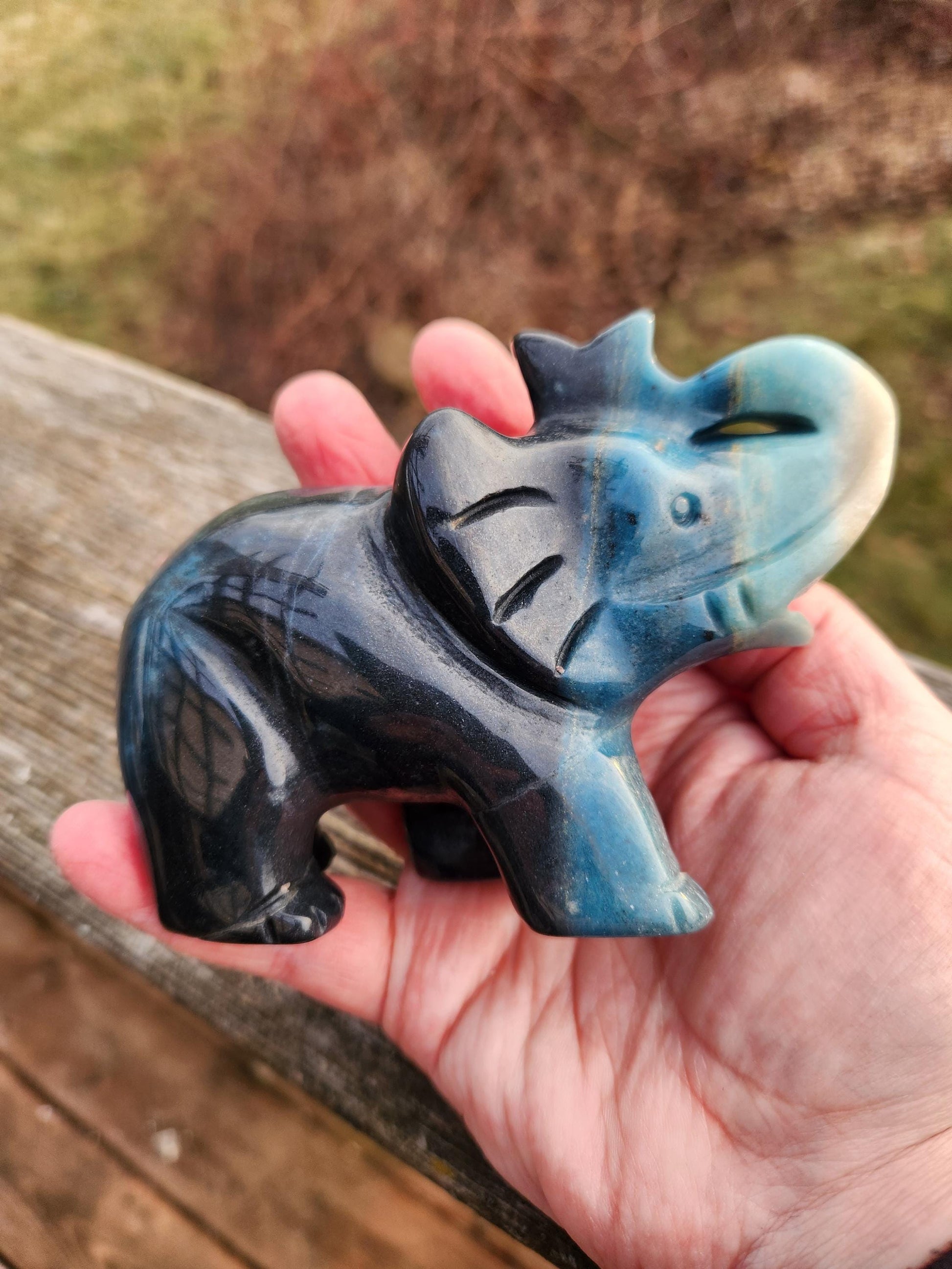 Trolleite Crystal Carved Elephant: High Polish Stone