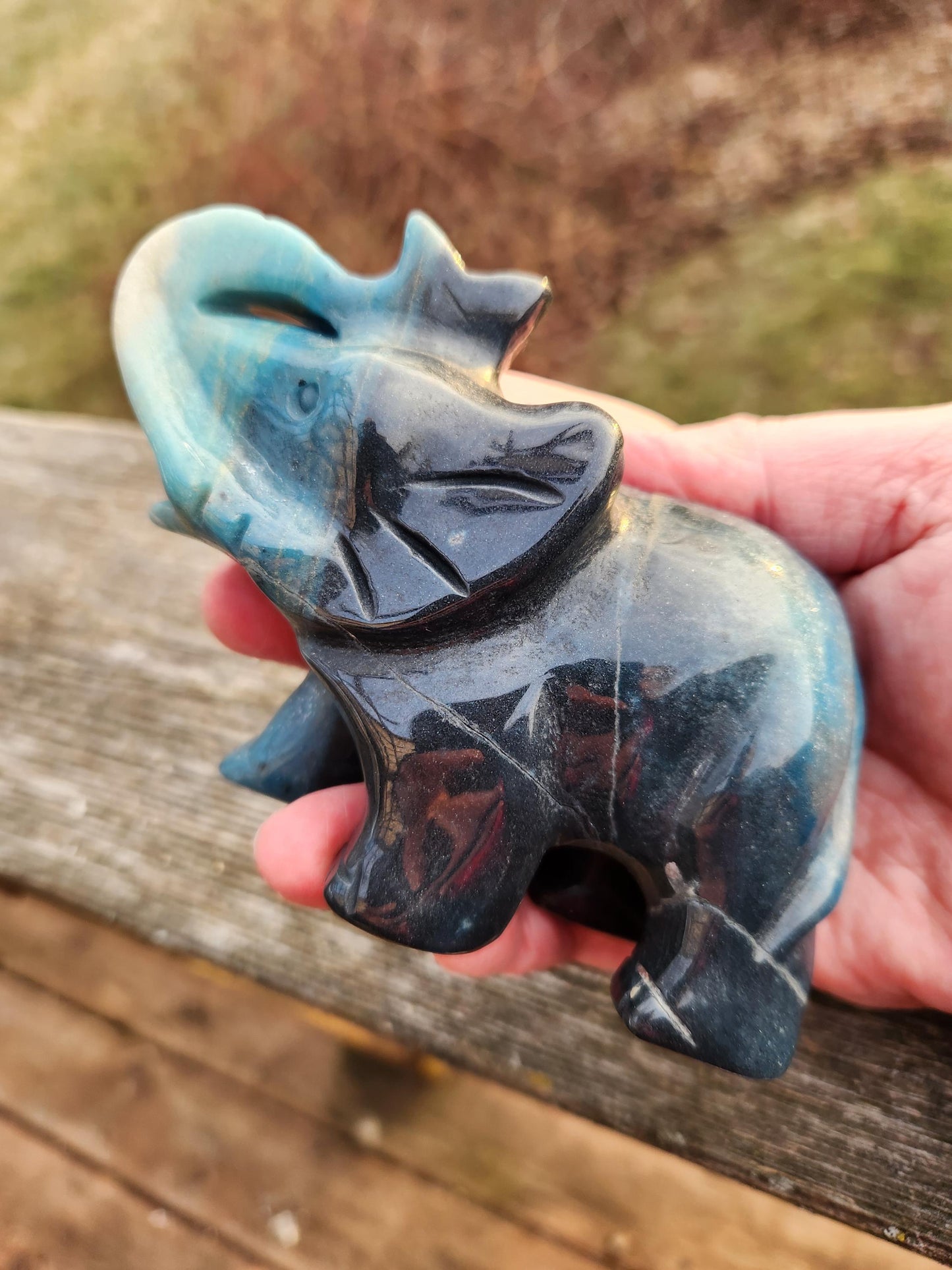 Trolleite Crystal Carved Elephant: High Polish Stone