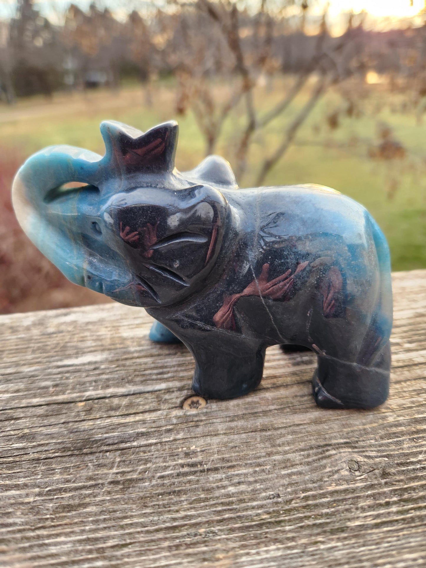 Trolleite Crystal Carved Elephant: High Polish Stone