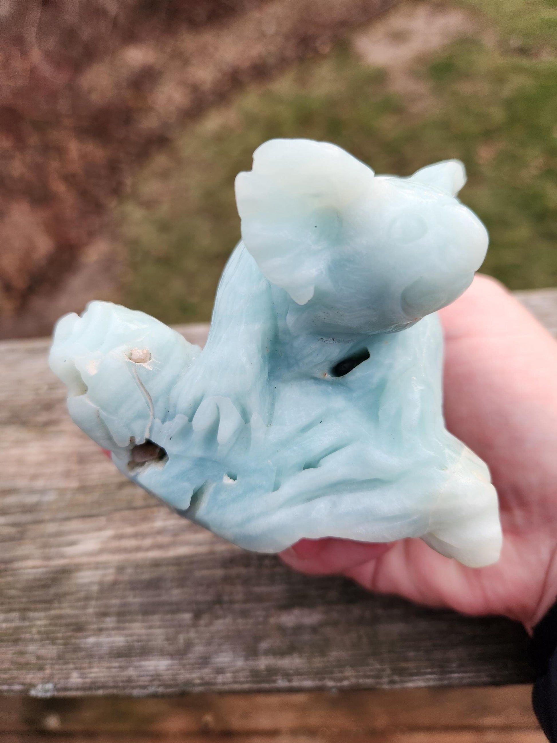 Blue Aragonite Crystal Koala Bear Carving