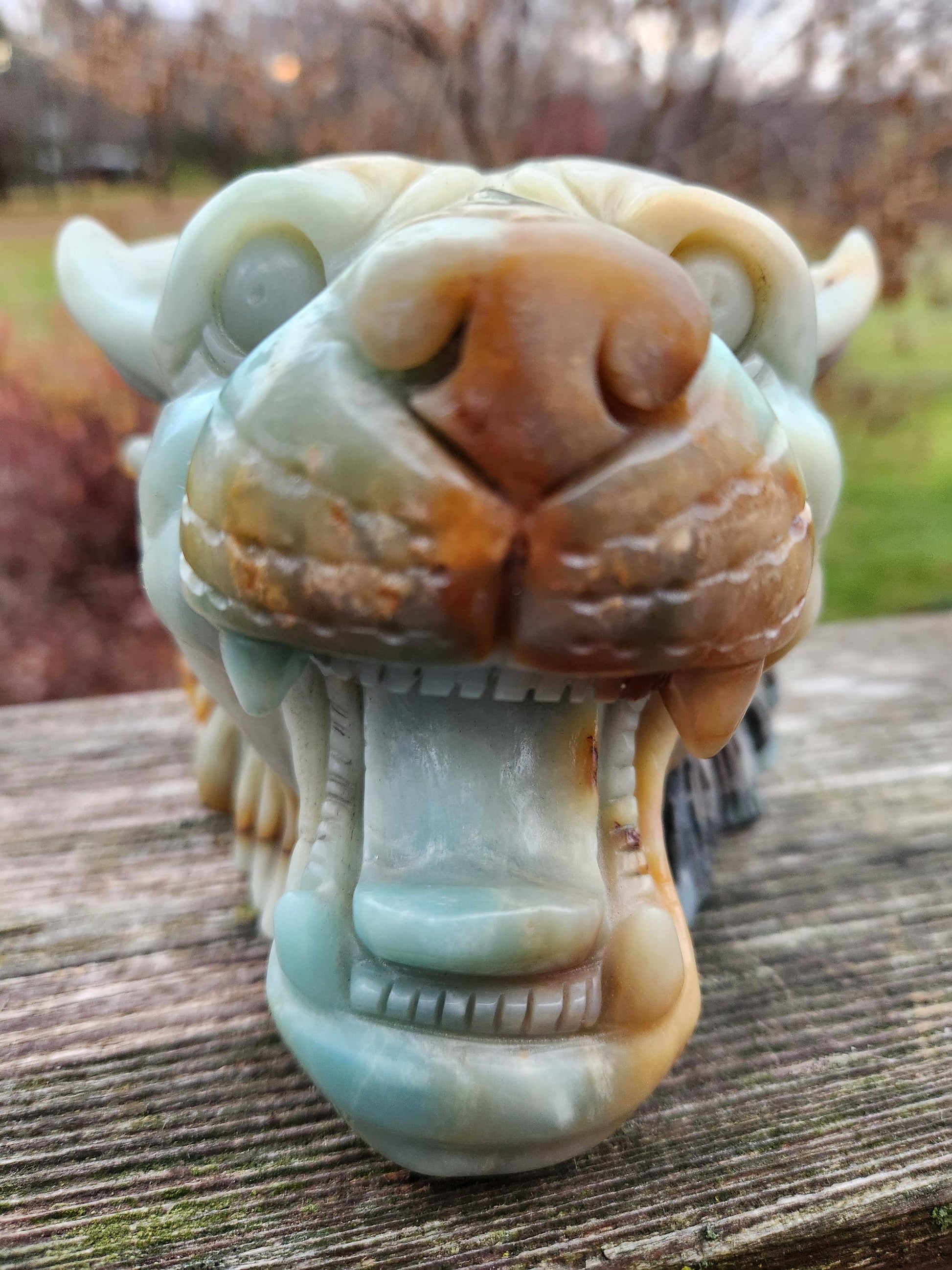 Blue Aragonite & Pyrite Crystal Tiger, Puma Head Crystal Sculpture - Collector Piece