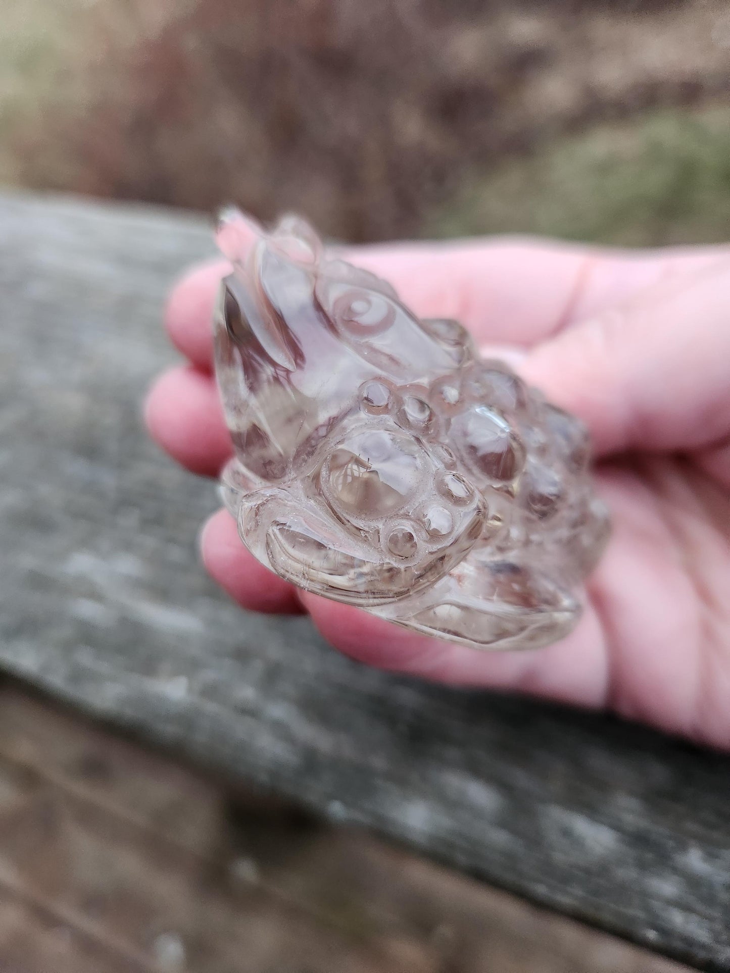 Very Light Smoky Quartz Money Toad: Hand Carved Crystal Figurine