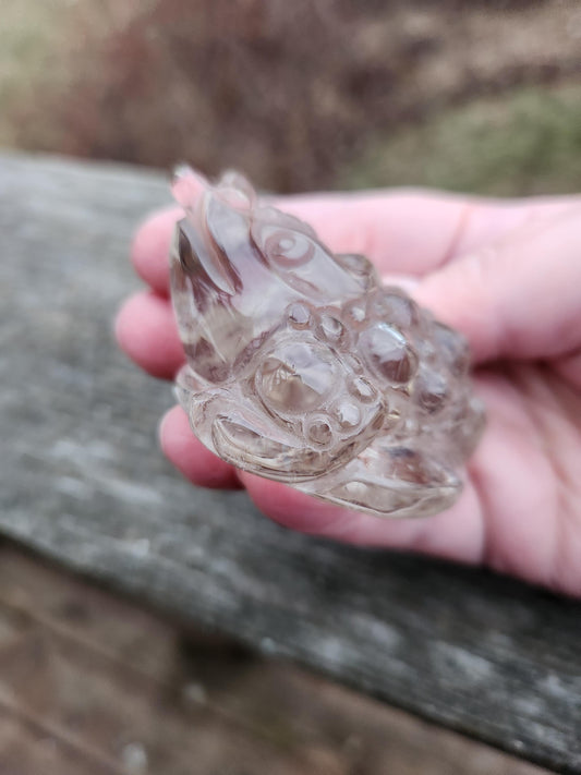 Very Light Smoky Quartz Money Toad: Hand Carved Crystal Figurine
