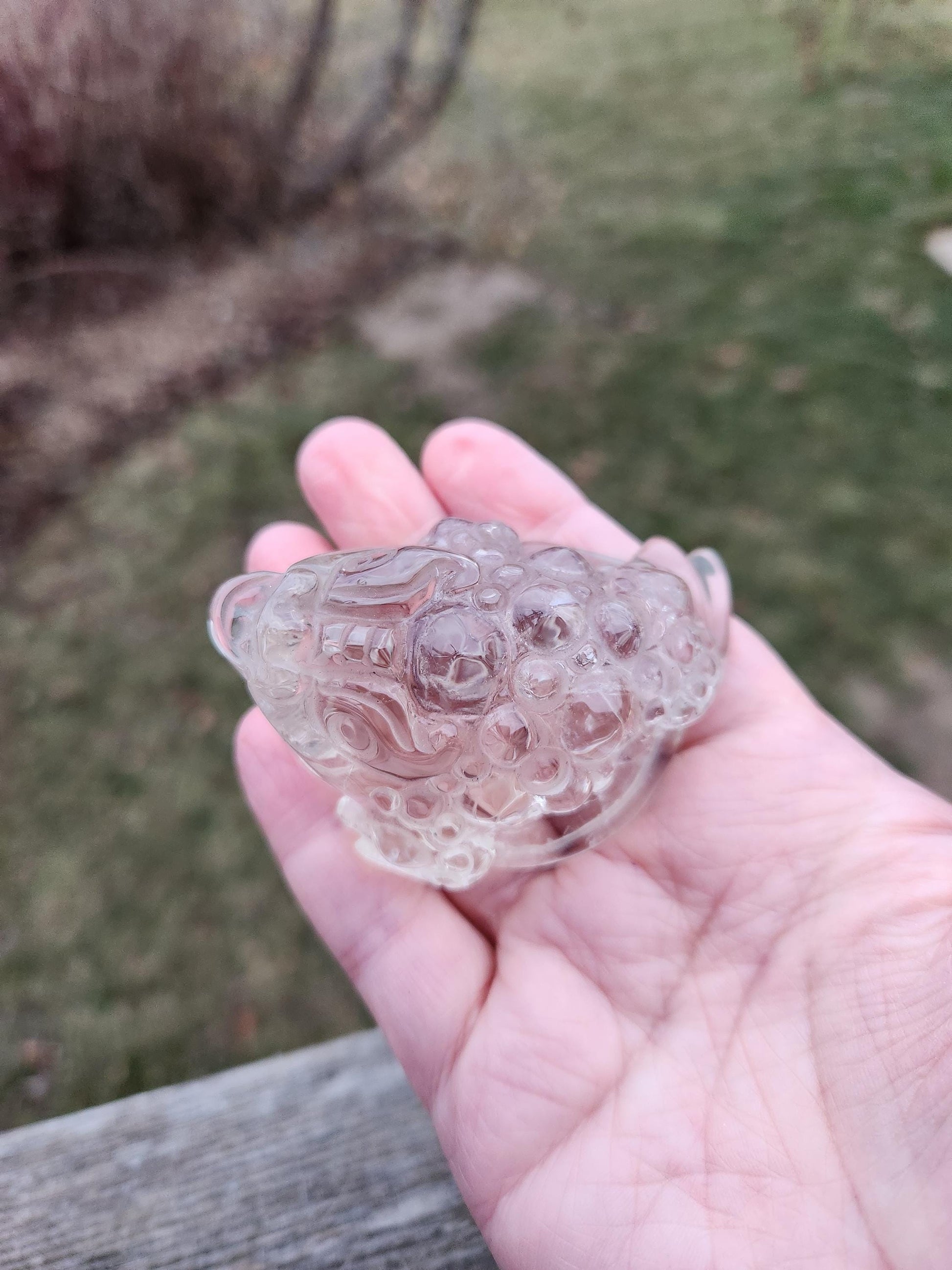 Very Light Smoky Quartz Money Toad: Hand Carved Crystal Figurine