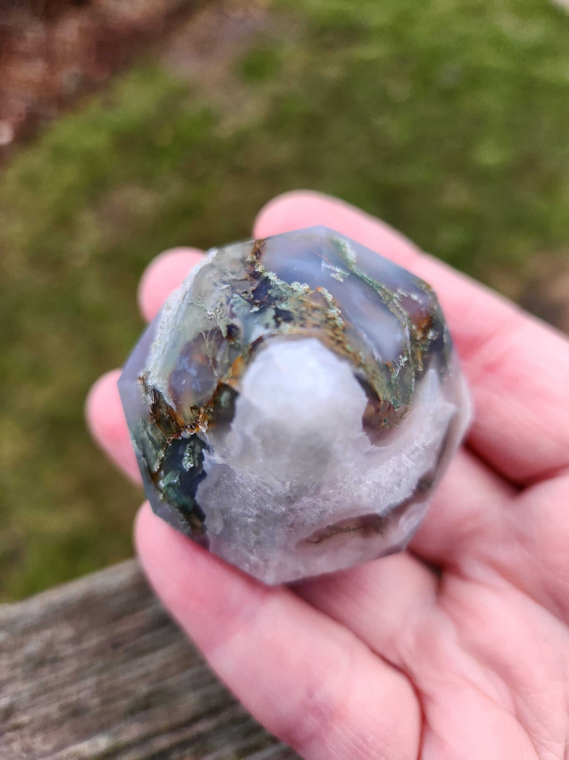 AAA Moss Agate Crystal Carved Diamond, Extractor