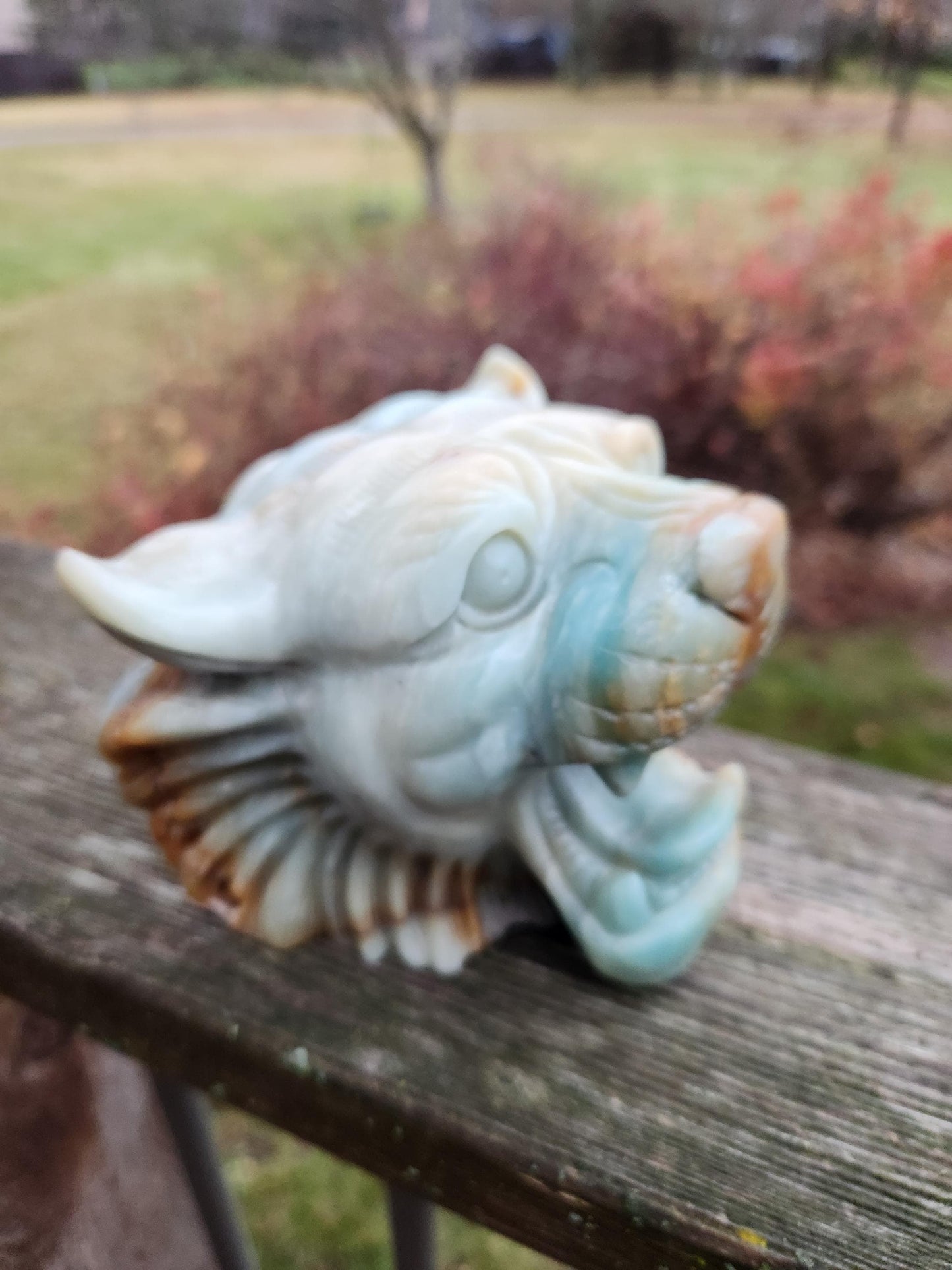 Blue Aragonite & Pyrite Crystal Tiger, Puma Head Crystal Sculpture - Collector Piece