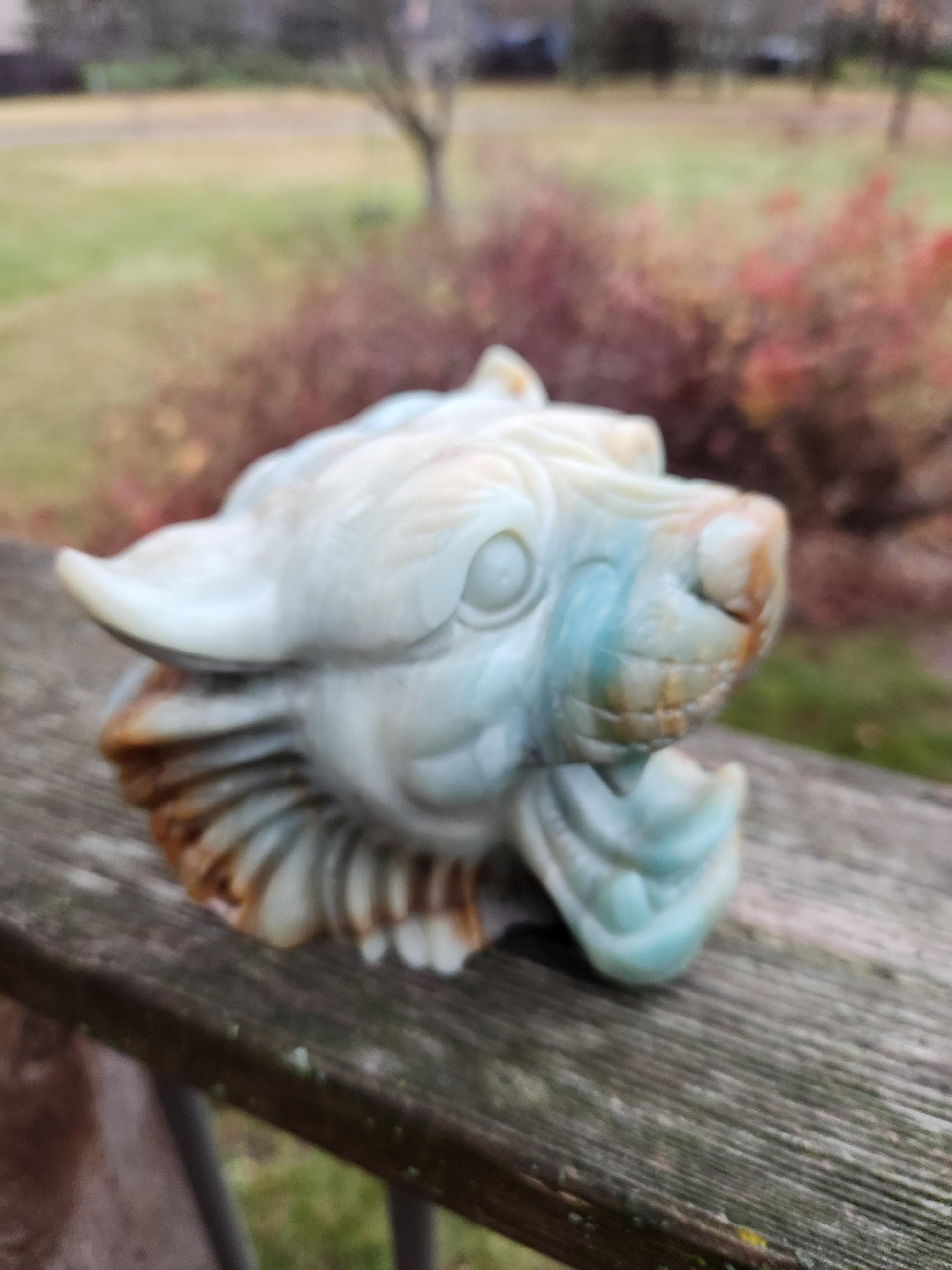 Blue Aragonite & Pyrite Crystal Tiger, Puma Head Crystal Sculpture - Collector Piece