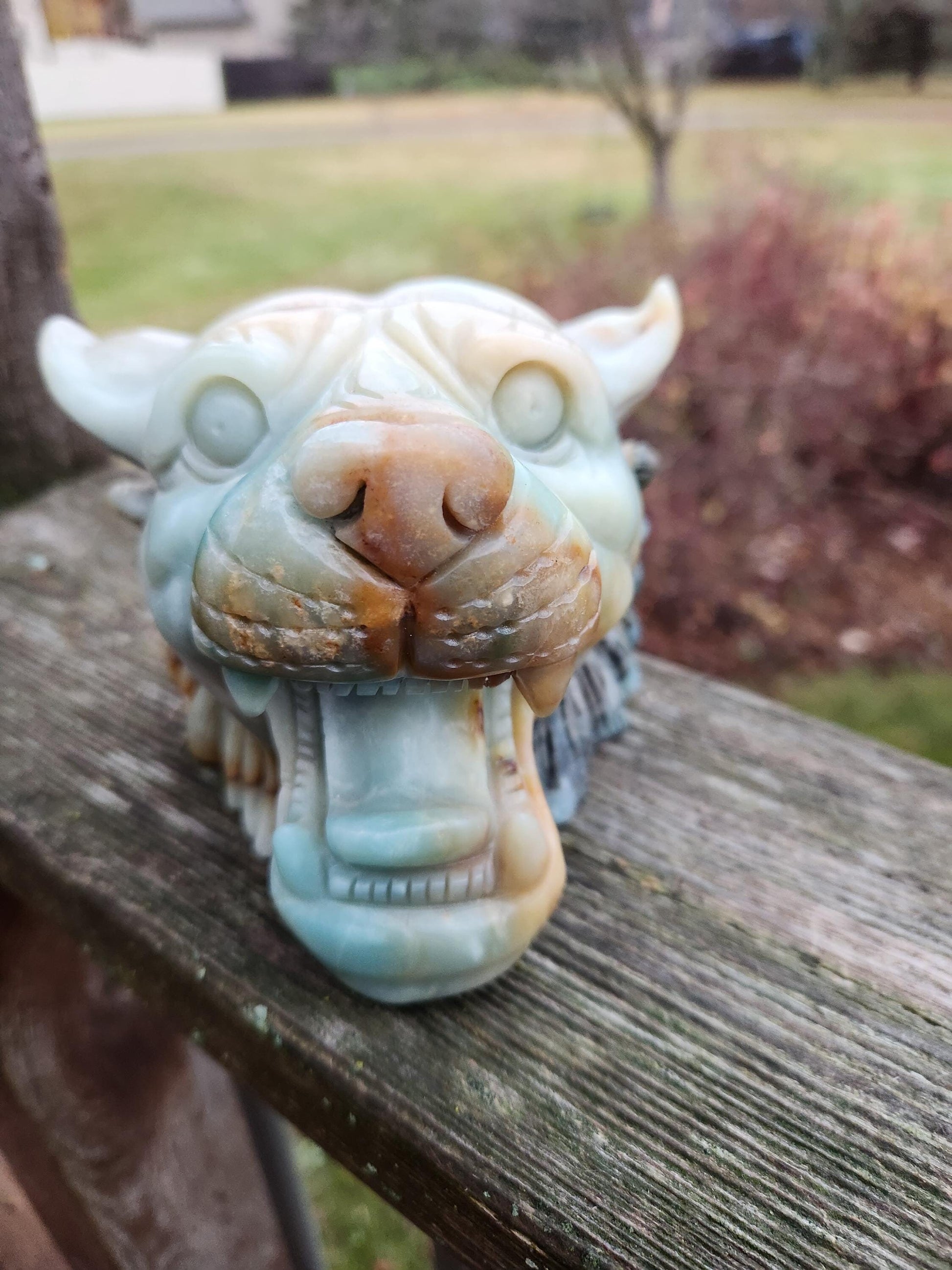 Blue Aragonite & Pyrite Crystal Tiger, Puma Head Crystal Sculpture - Collector Piece