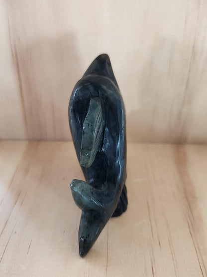 Very Unique & Rare Labradorite Small Dolphin Carved Crystal with Blue flash, Ocean Carving