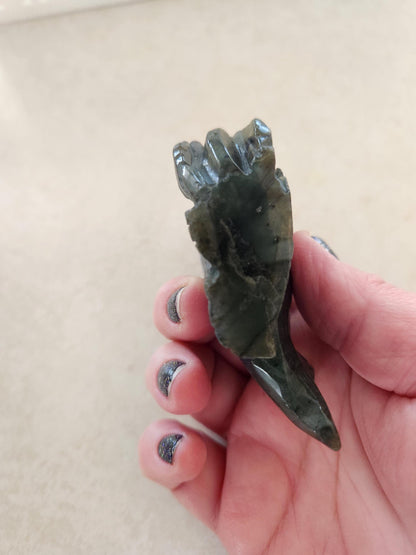 Very Unique & Rare Labradorite Small Dolphin Carved Crystal with Blue flash, Ocean Carving