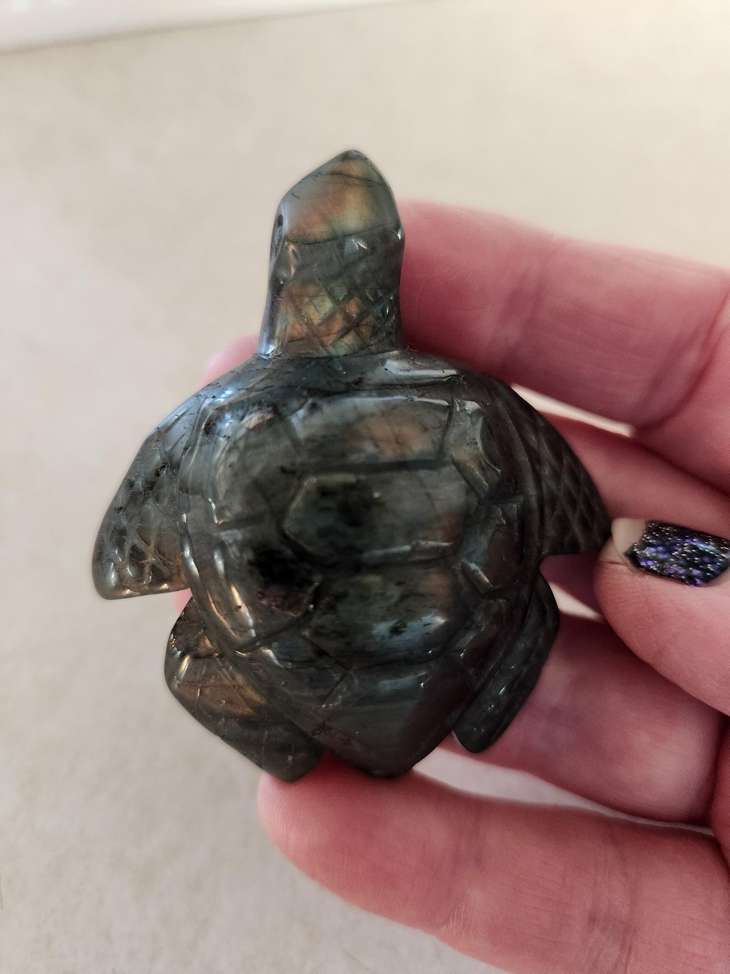 Labradorite Turtle Carving: Ocean Crystal with Flash
