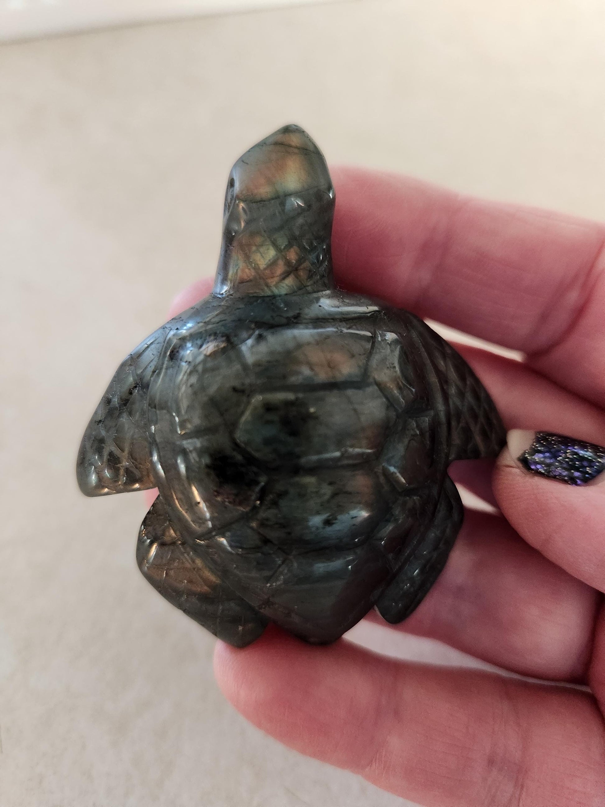 Labradorite Turtle Carving: Ocean Crystal with Flash