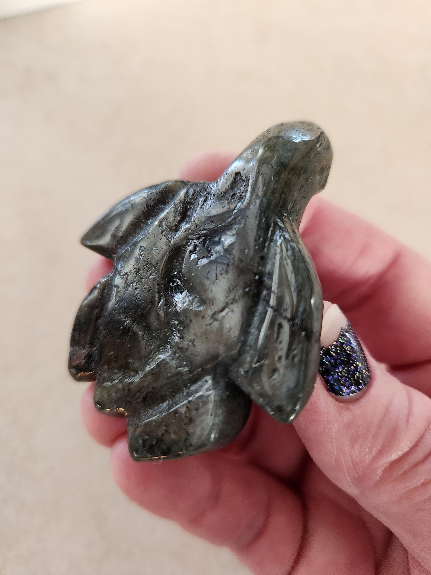 Labradorite Turtle Carving: Blue Flash Crystal, Ocean Decor