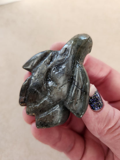 Labradorite Turtle Carving: Blue Flash Crystal, Ocean Decor