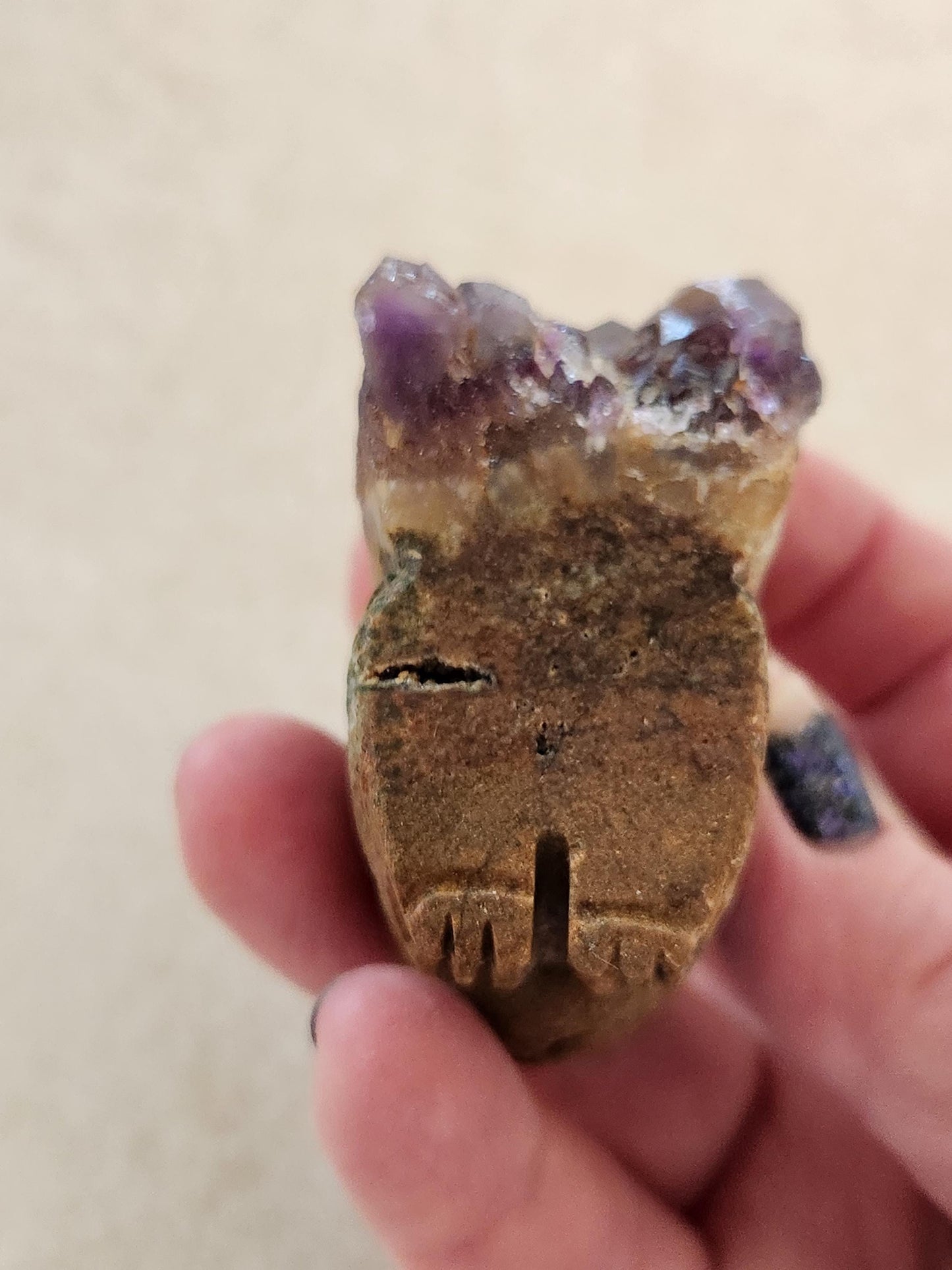 Super Unique Purple Amethyst with Matrix Bunny Carving Natural Stone Crystal