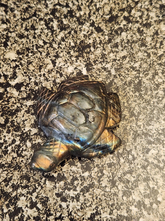 Labradorite Turtle Carving: Ocean Crystal with Flash