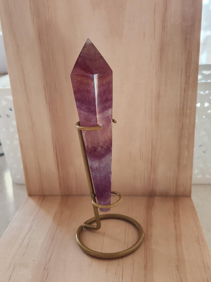 Rainbow Fluorite Crystal Wand on Gold Stand