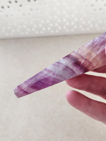 Rainbow Fluorite Crystal Wand on Gold Stand